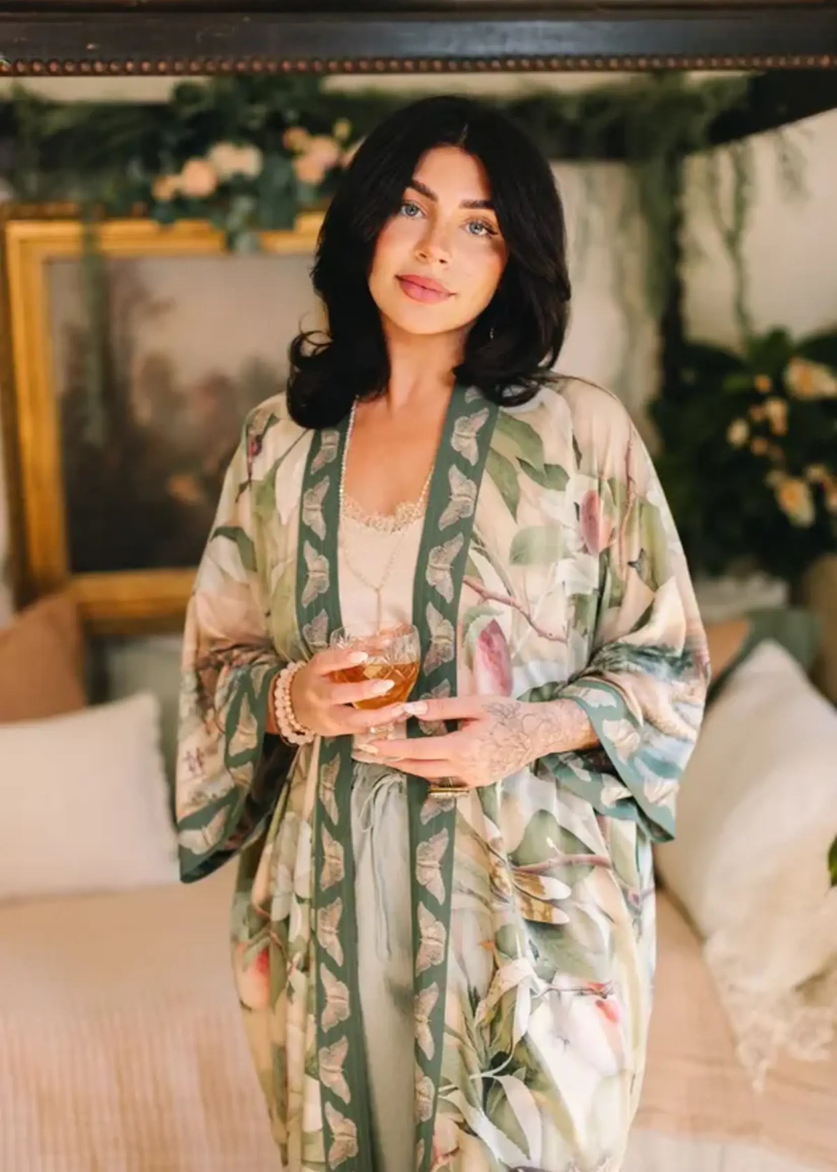 Market of Stars Fleur De Soleil Opera Duster Kimono Robe w/ Florals