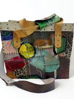 Recycled Leather Crossbody Tote - Forest Multi