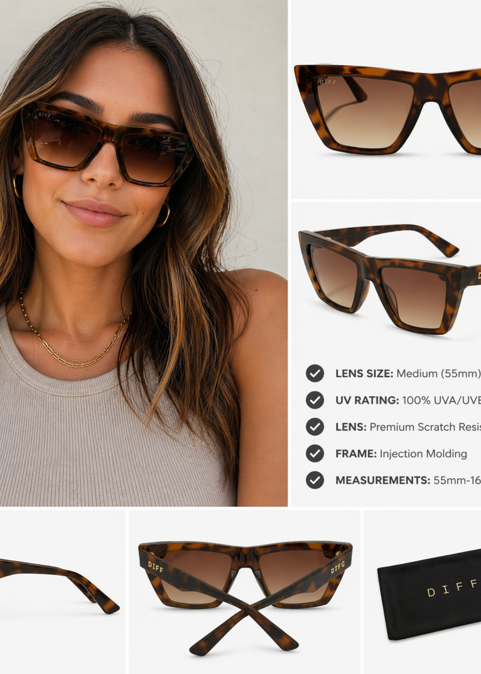 Diff Winona Sunglasses Tortoise Brown 55mm