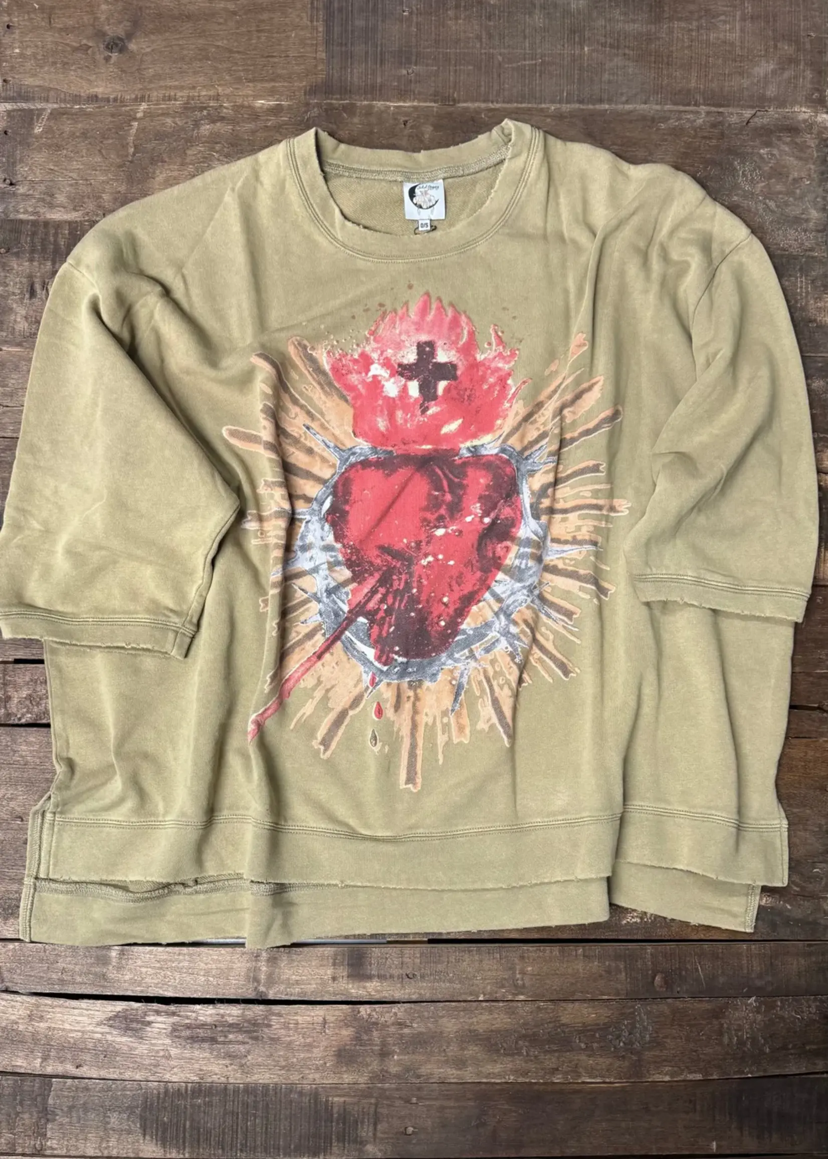 Jaded Gypsy Clothing Dance With The Moon Sweatshirt Olive Sacred Heart One Size