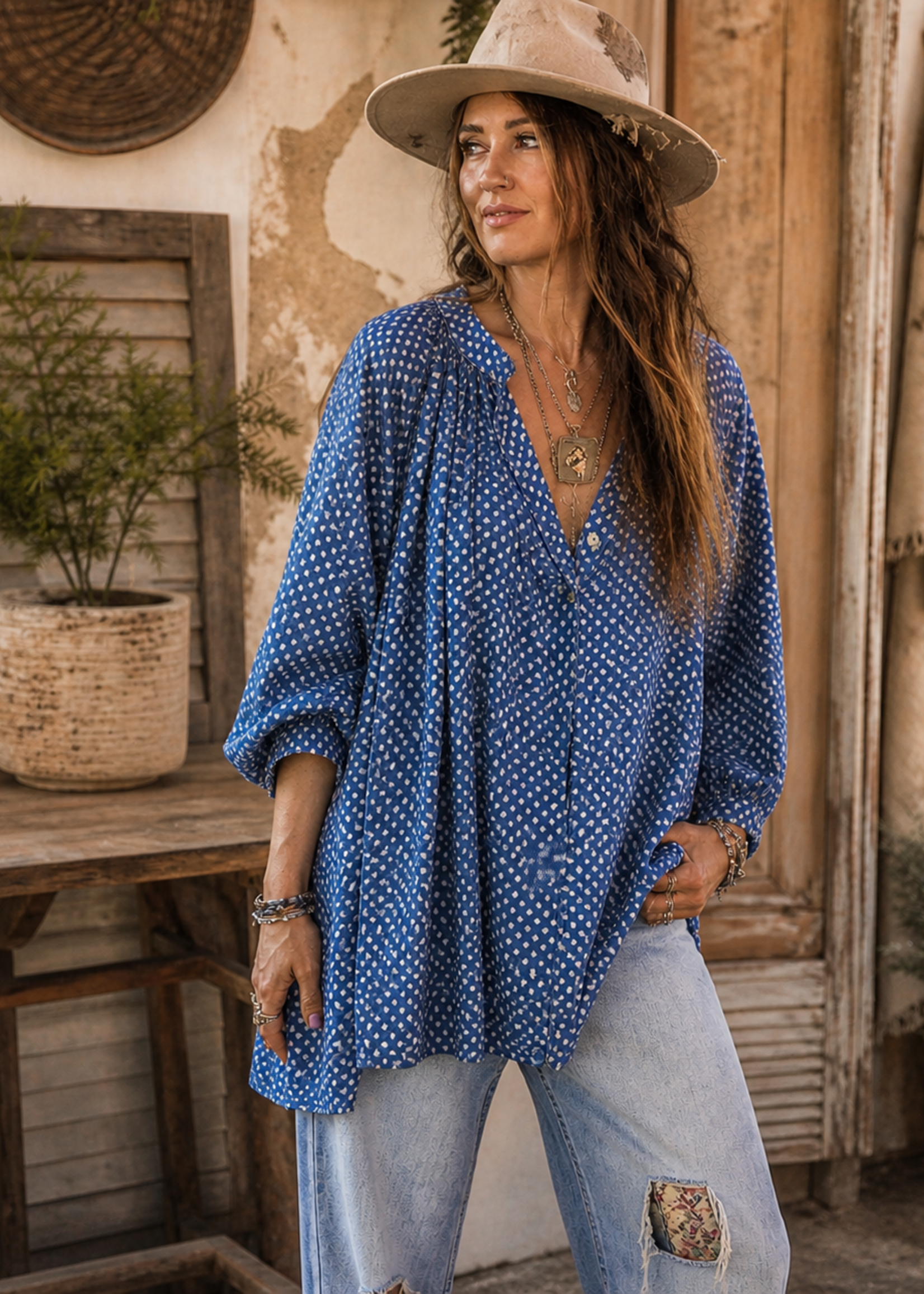Jaded Gypsy Clothing Sweet Nothings Top Navy Dot One Size PREORDER