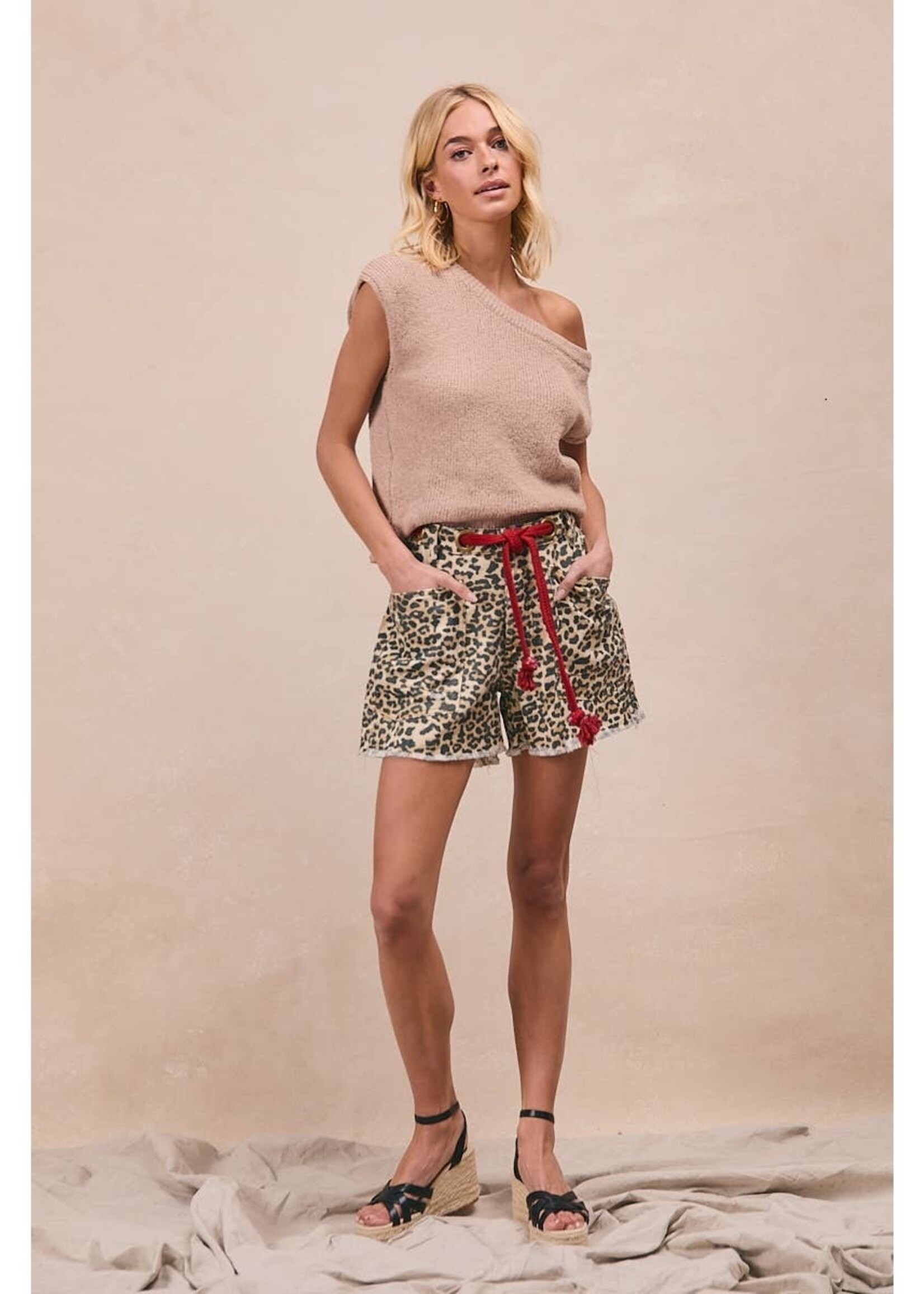 Bibi Braided Waist Belt Leopard Shorts PREORDER JULY