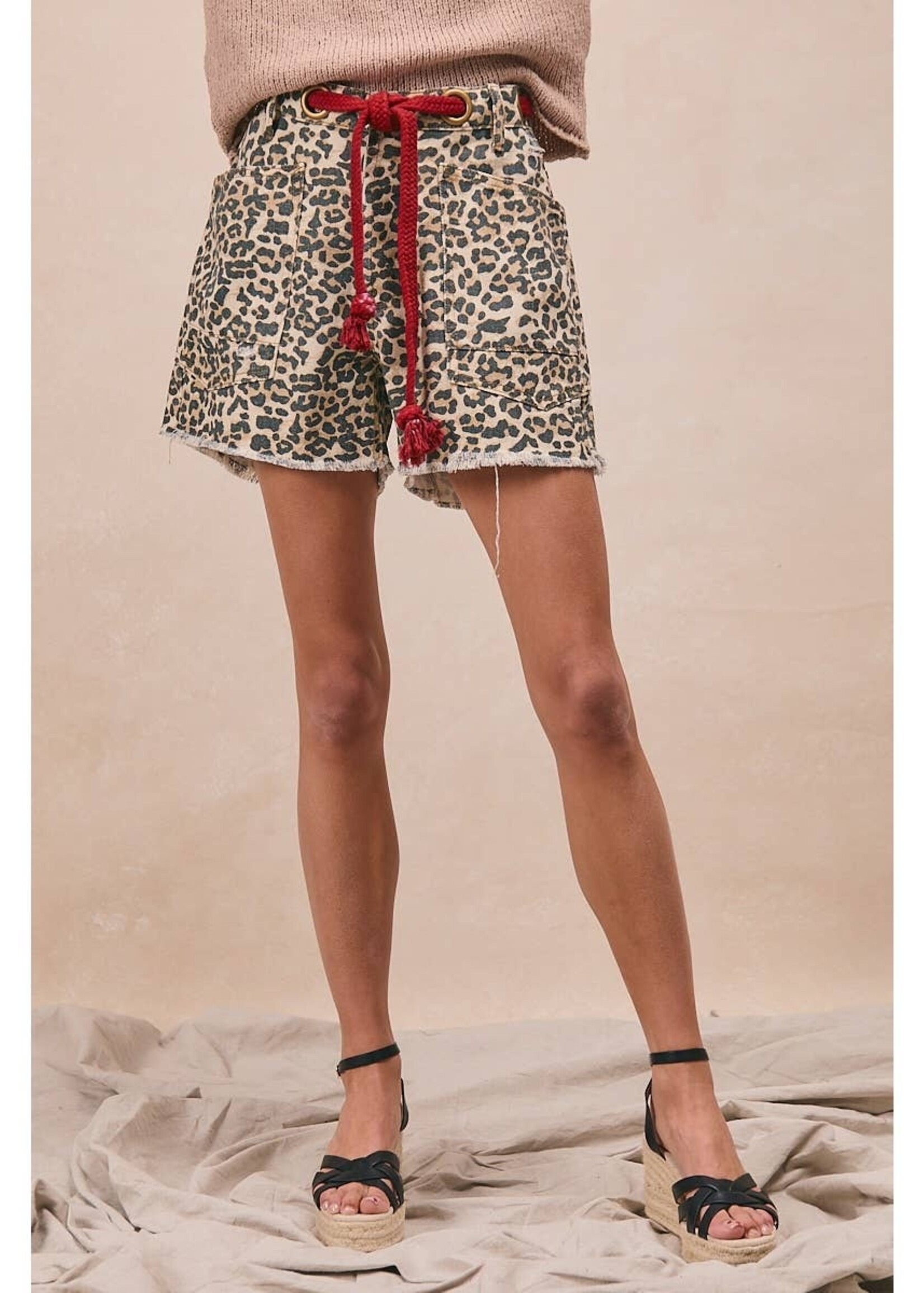 Bibi Braided Waist Belt Leopard Shorts PREORDER JULY
