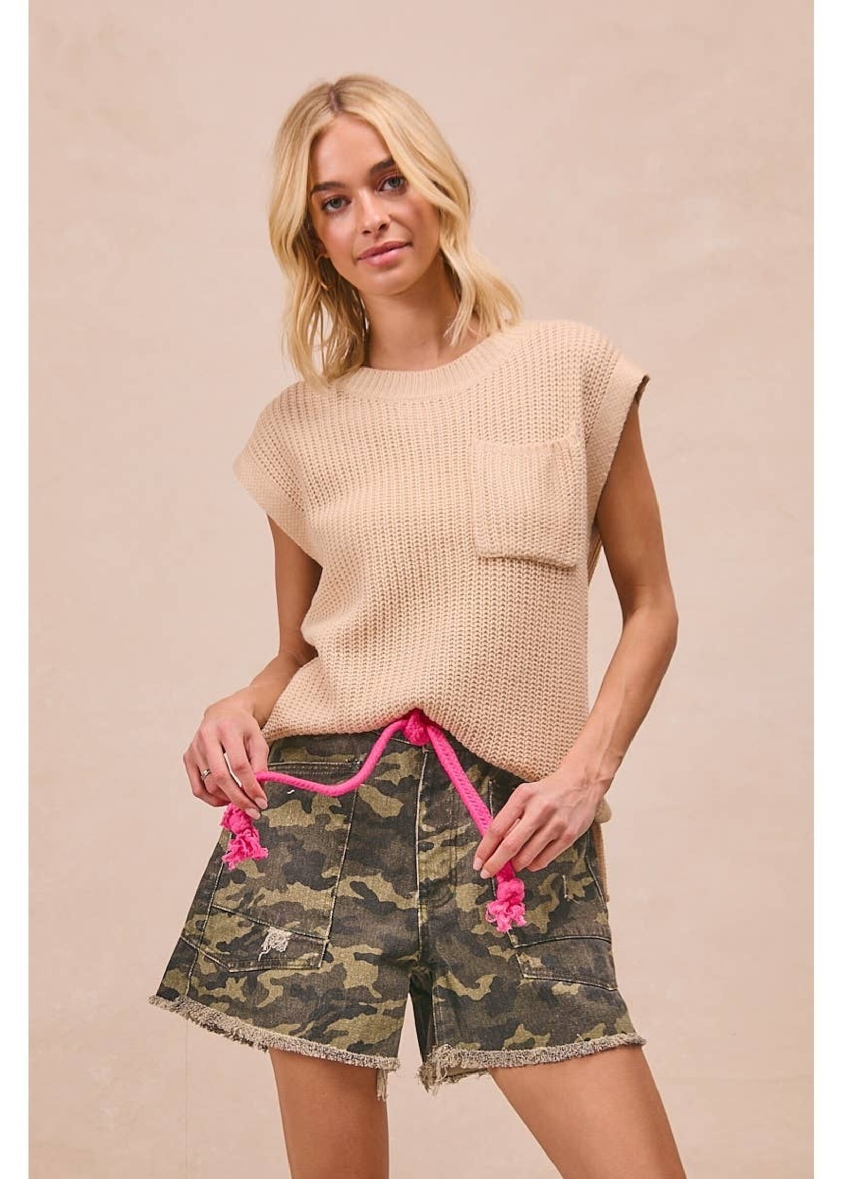 Bibi Braided Waist Belt Camouflage Shorts PREORDER