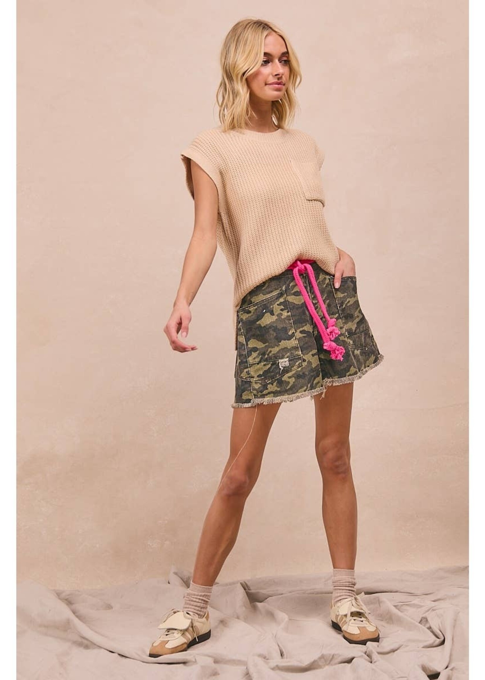 Bibi Braided Waist Belt Camouflage Shorts PREORDER
