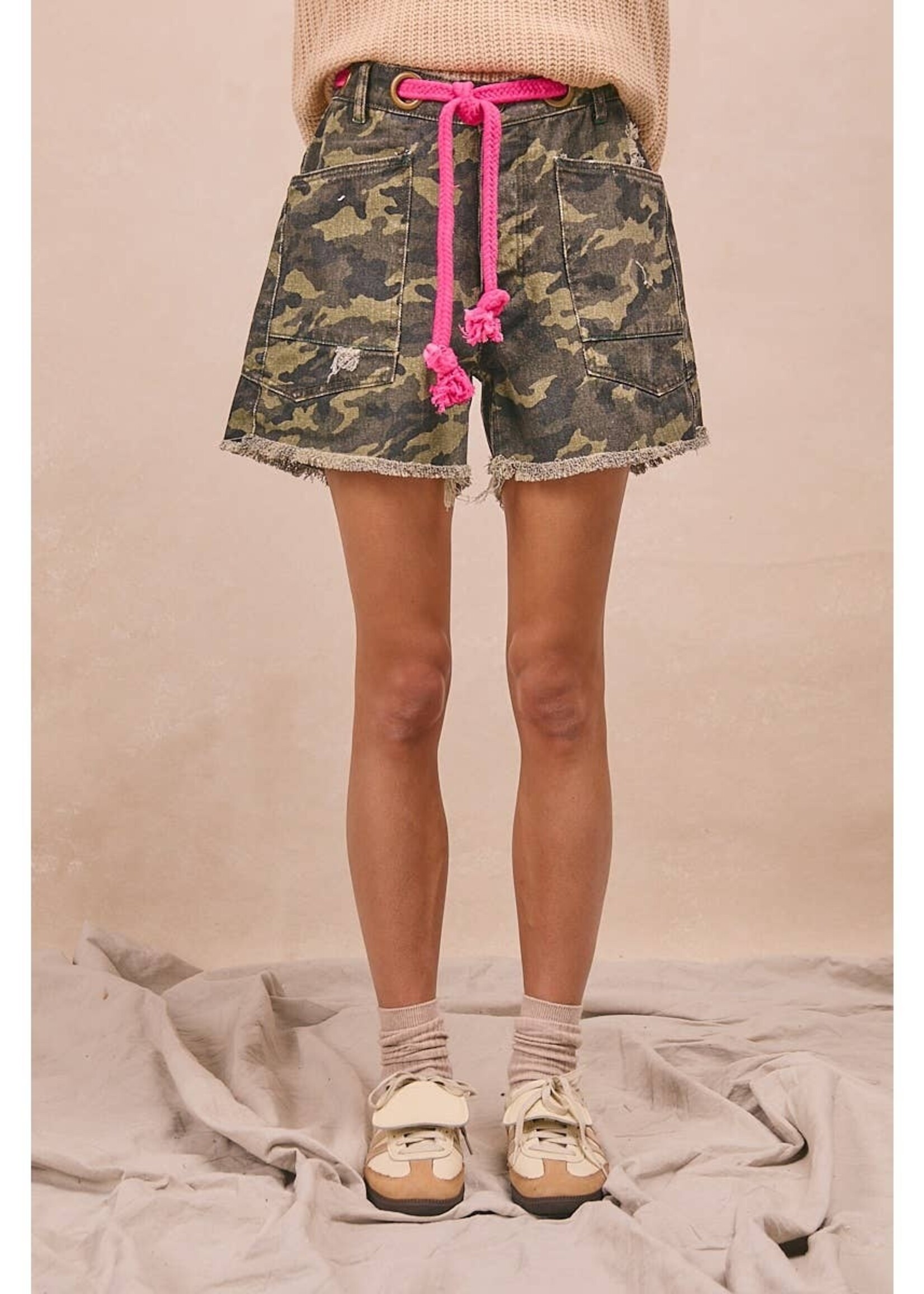 Bibi Braided Waist Belt Camouflage Shorts PREORDER