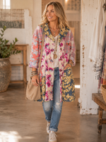 Blue Velvet Double Breasted Floral Print Jacket Tunic