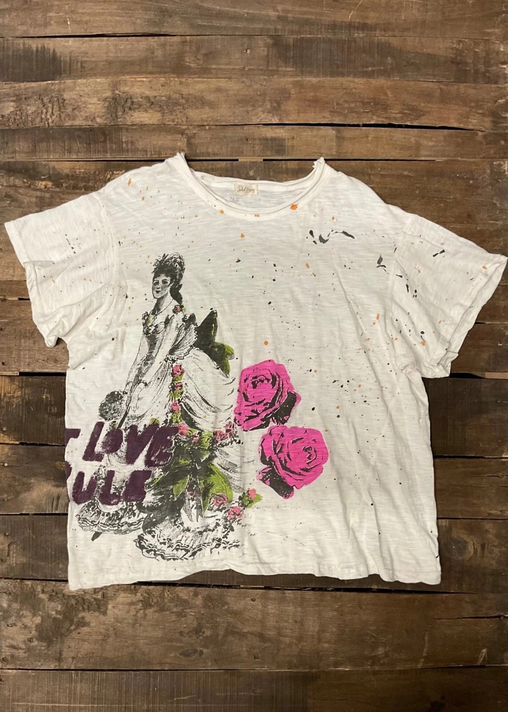 House of Jaded Gypsy Worn and Weathered Tee Love Rules One Size