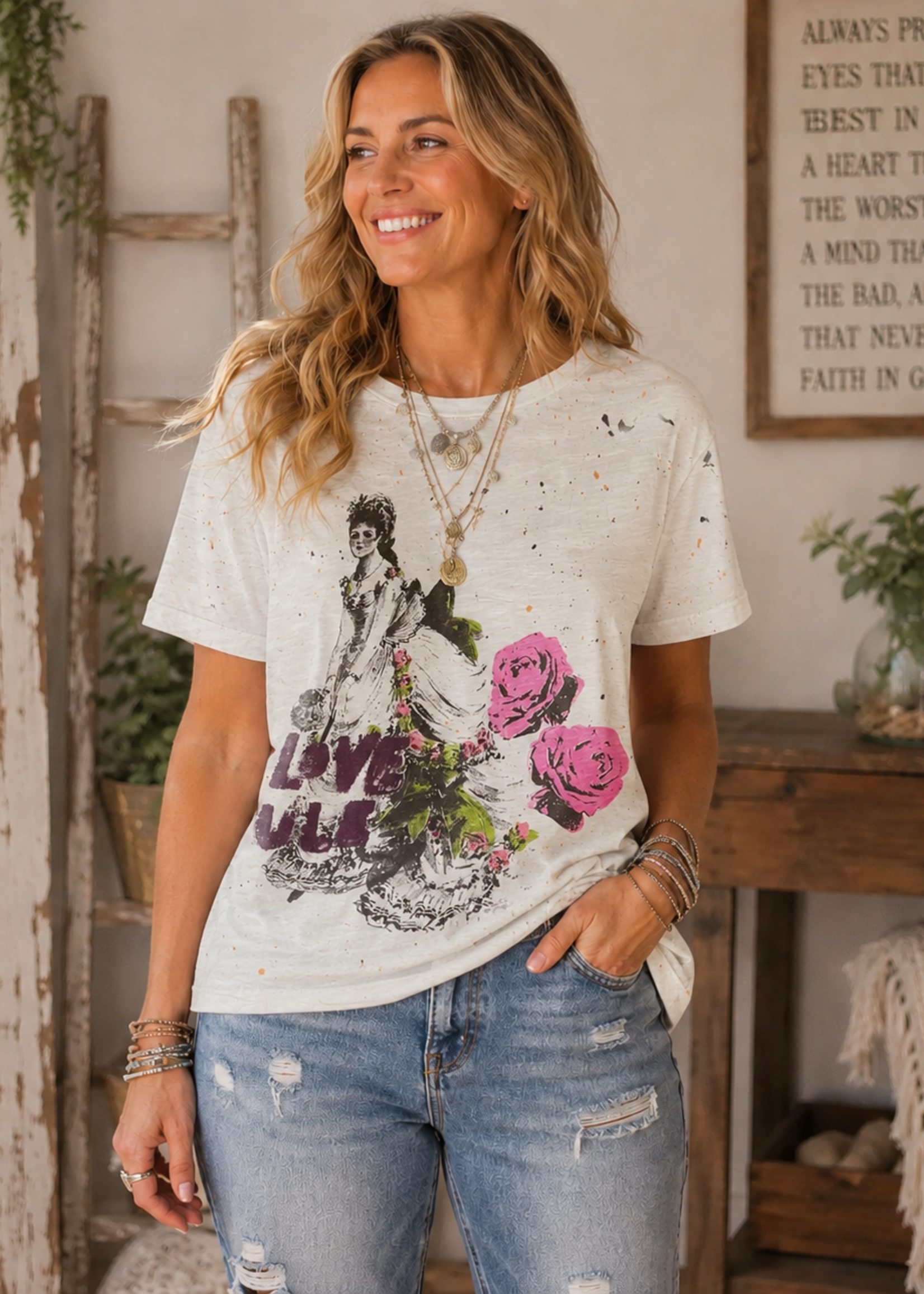House of Jaded Gypsy Worn and Weathered Tee Love Rules One Size