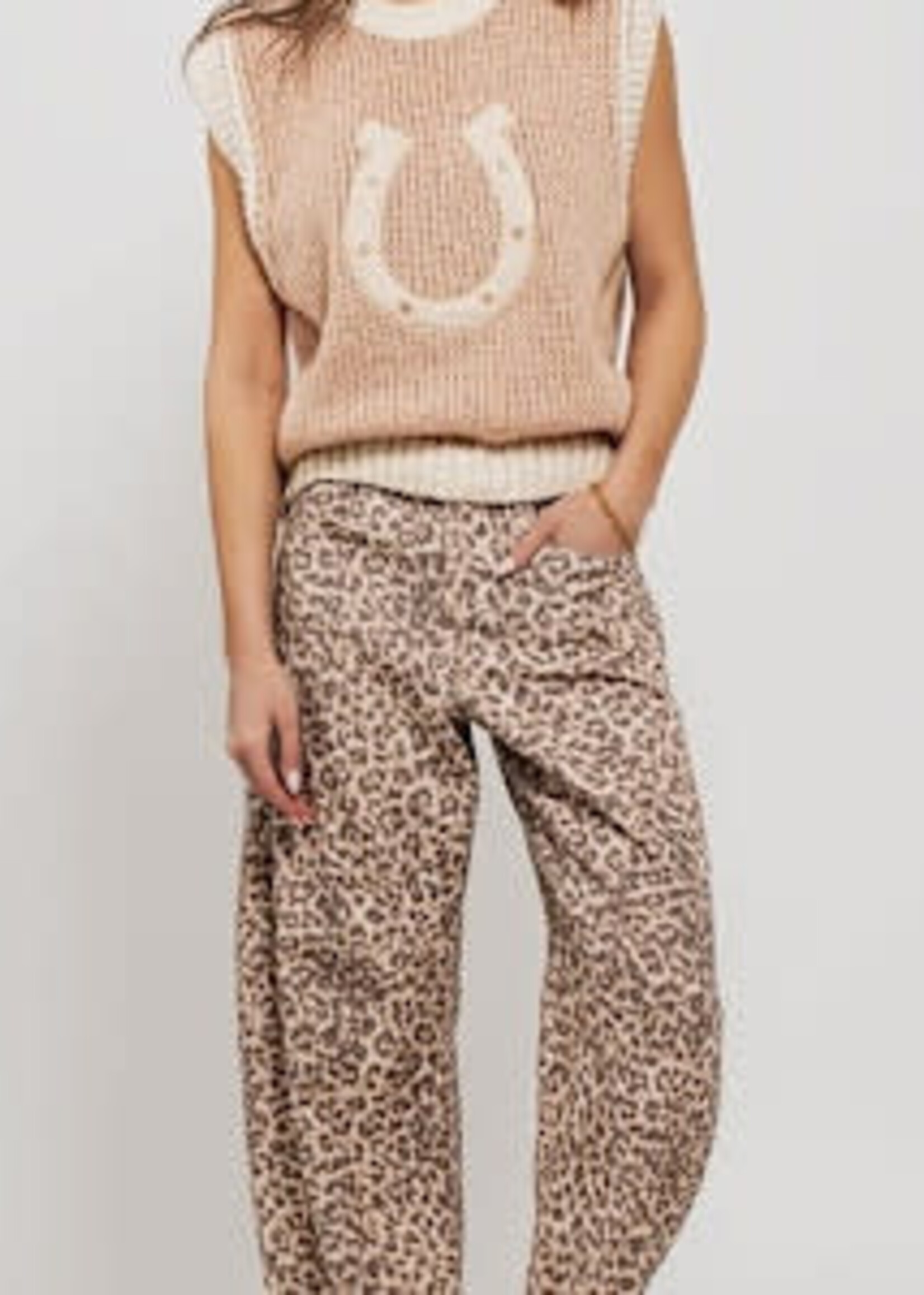 Leopard Print Barrel Jeans - Caramel Brown