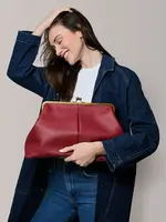 American Leather Co. Oversized Kisslock Clutch Bag Leather