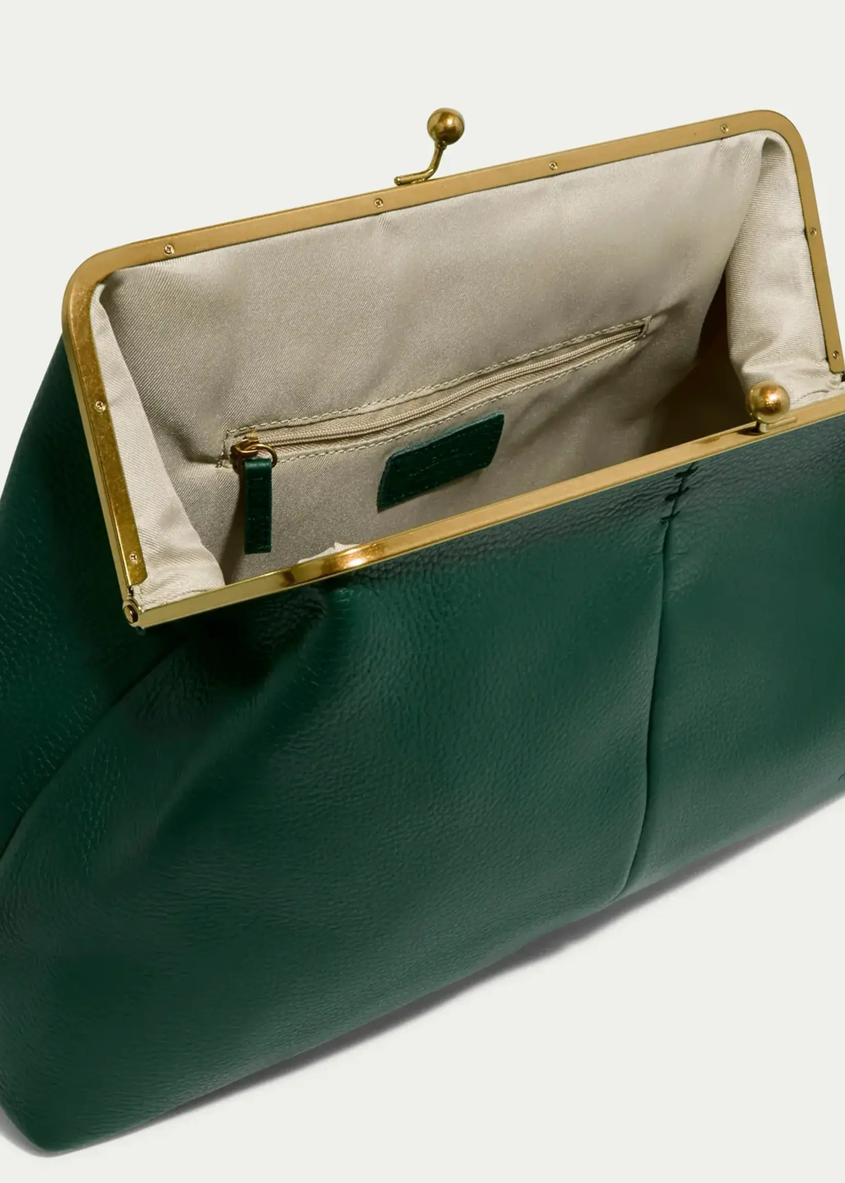 American Leather Co. Oversized Kisslock Clutch Bag Leather
