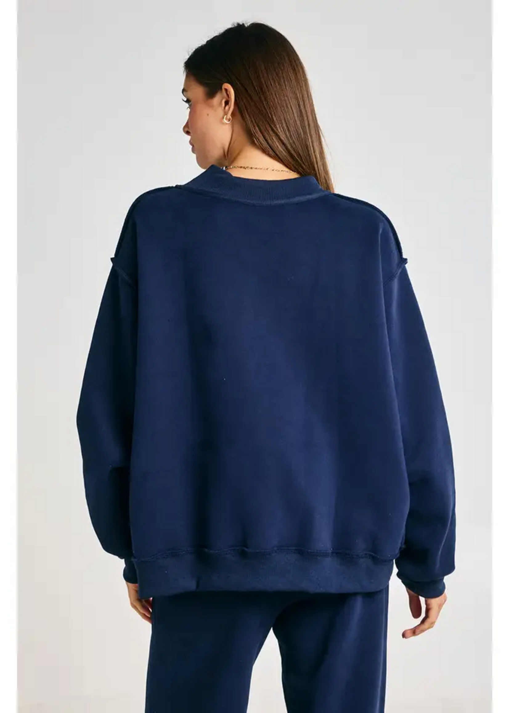 BUCKETLIST Jesus Mock Neck Embroidered Sweatshirt Navy Blue