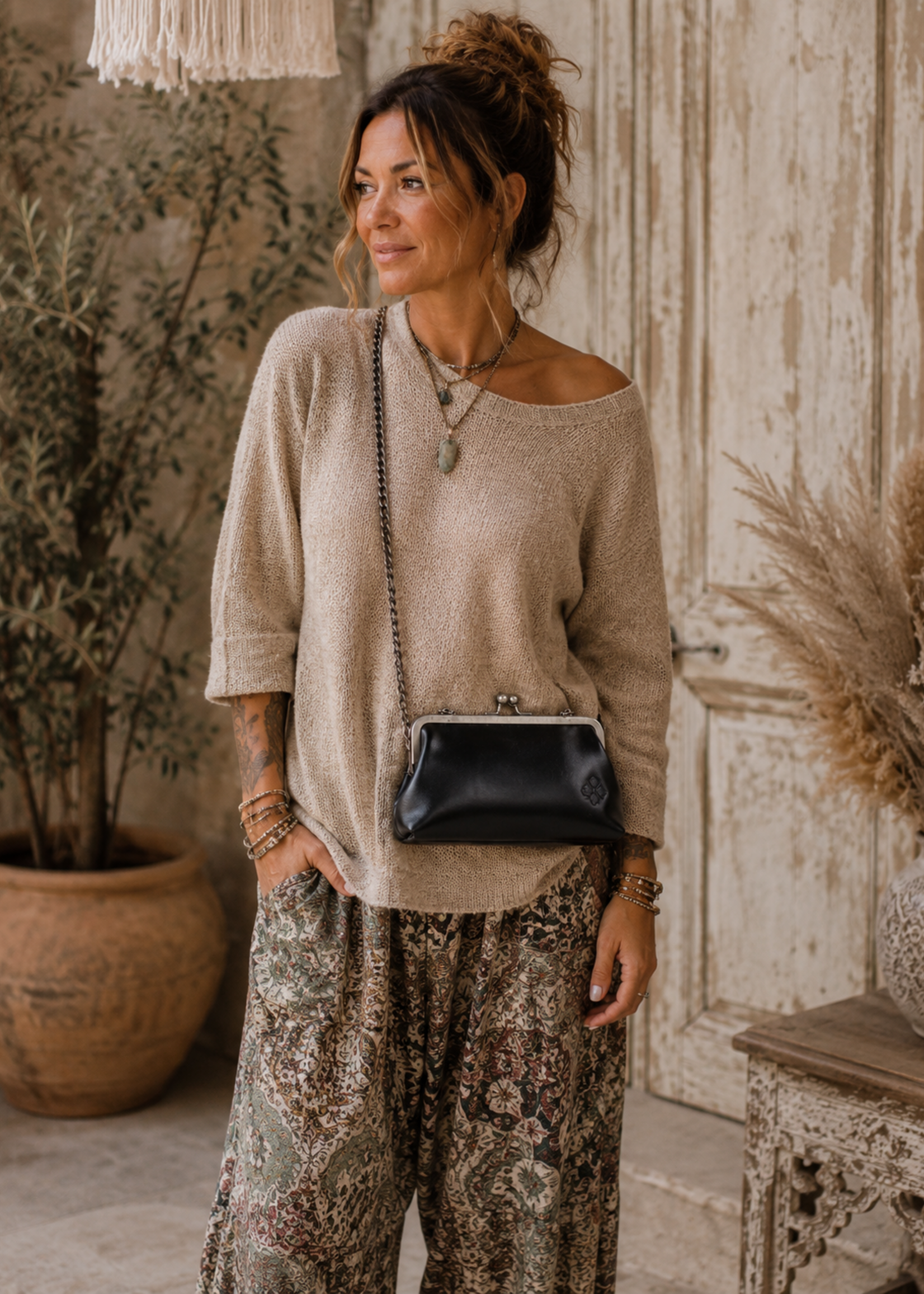 Patricia Nash Designs Mini Potenaz Chain Crossbody Kisslock Vintage Distressed Leather