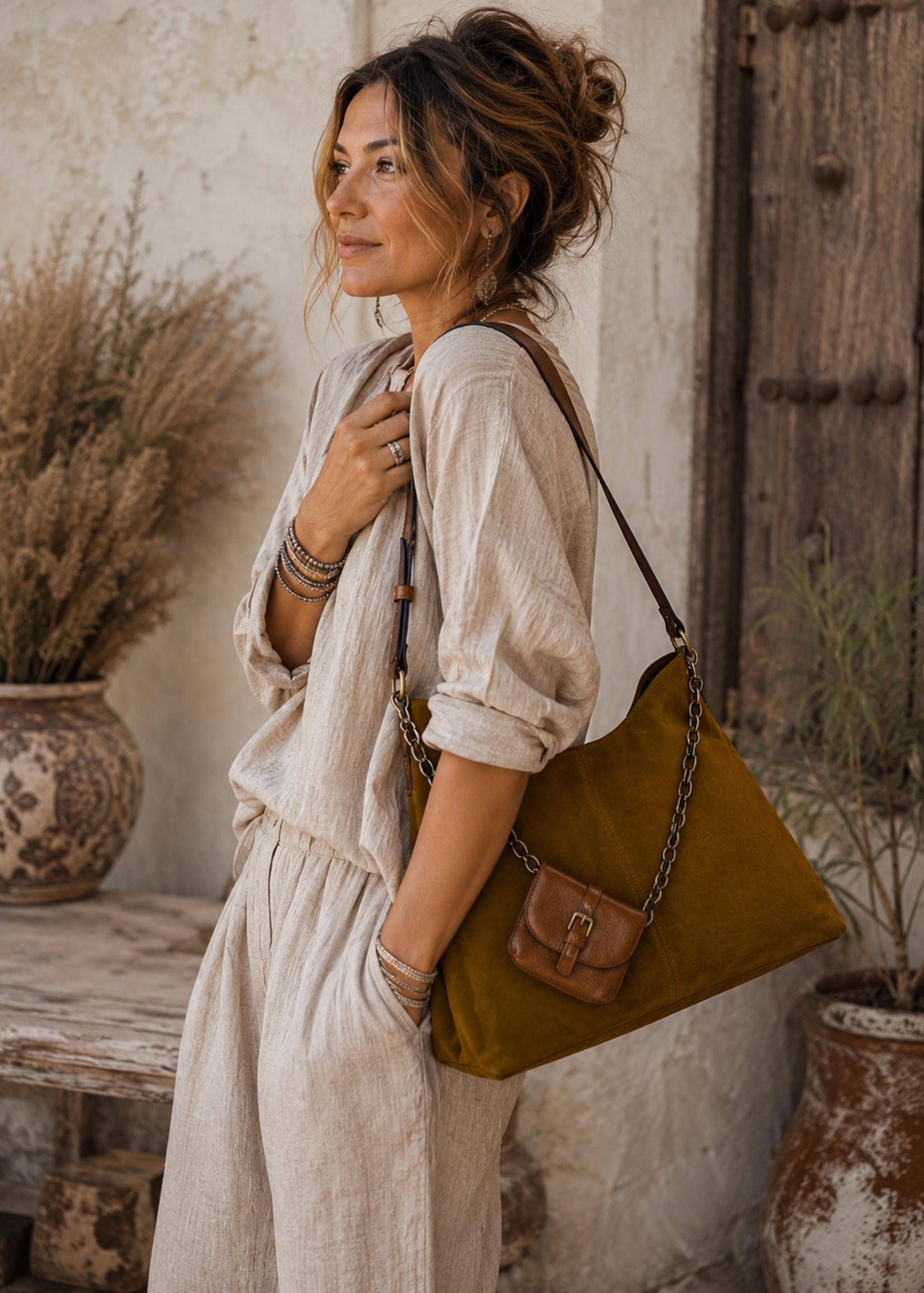 Patricia Nash Designs Liora Slouchy Tote w/ Mini Torri - Suede Leather Cognac