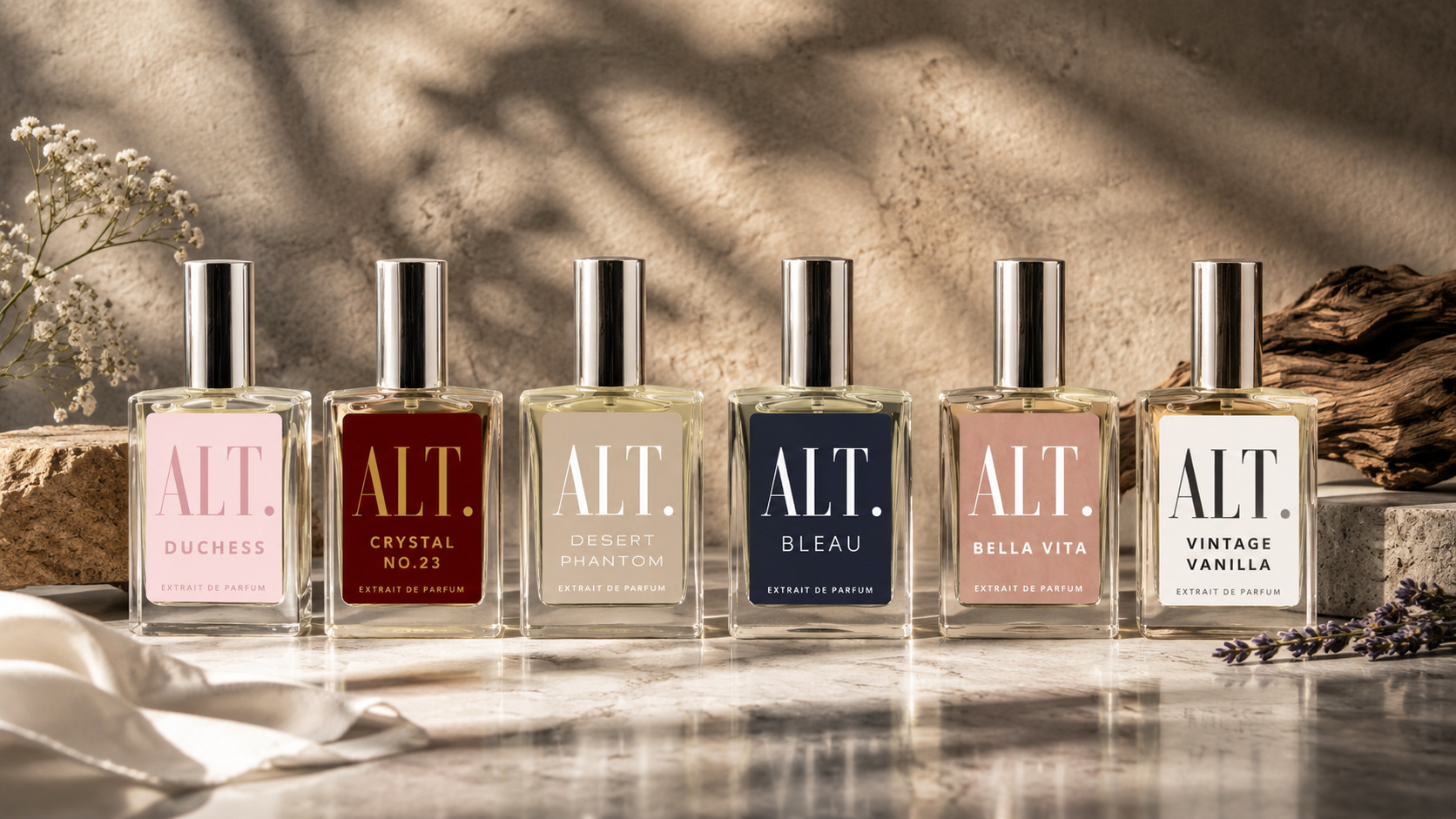 alt fragrance perfume bottles in a row the periwinkle shoppe