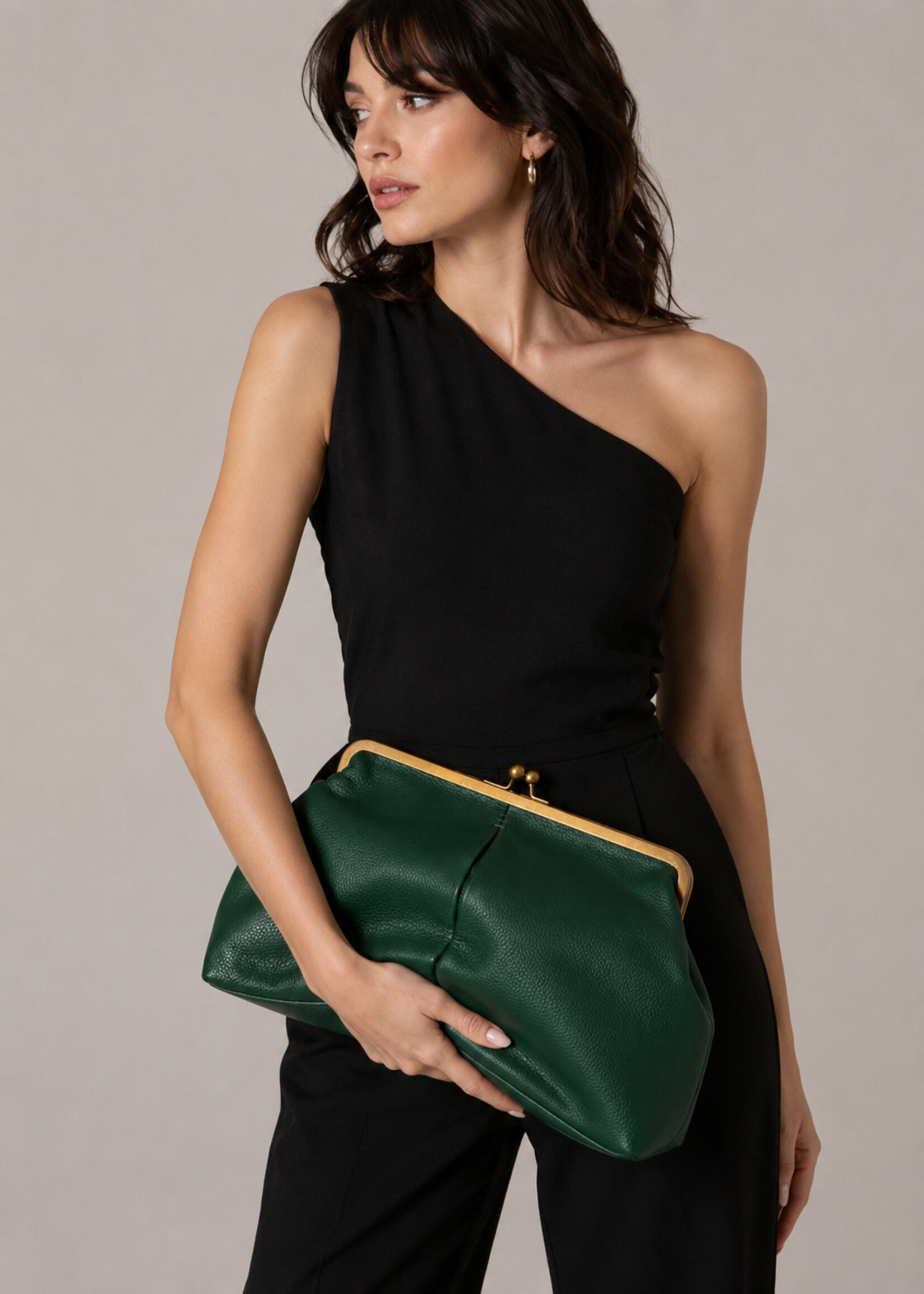 American Leather Co. Oversized Kisslock Clutch Bag Leather