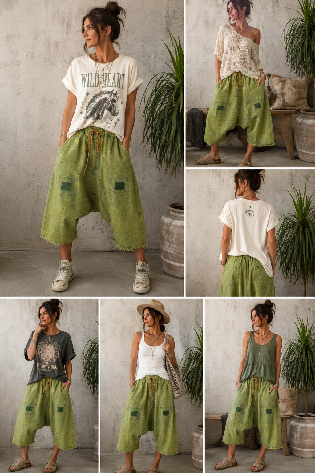 【PANTARHEY】MURAL GYPSY PANTS House of Jaded Gypsy Earthsong Harem Pant | Army Grn Boho Drop