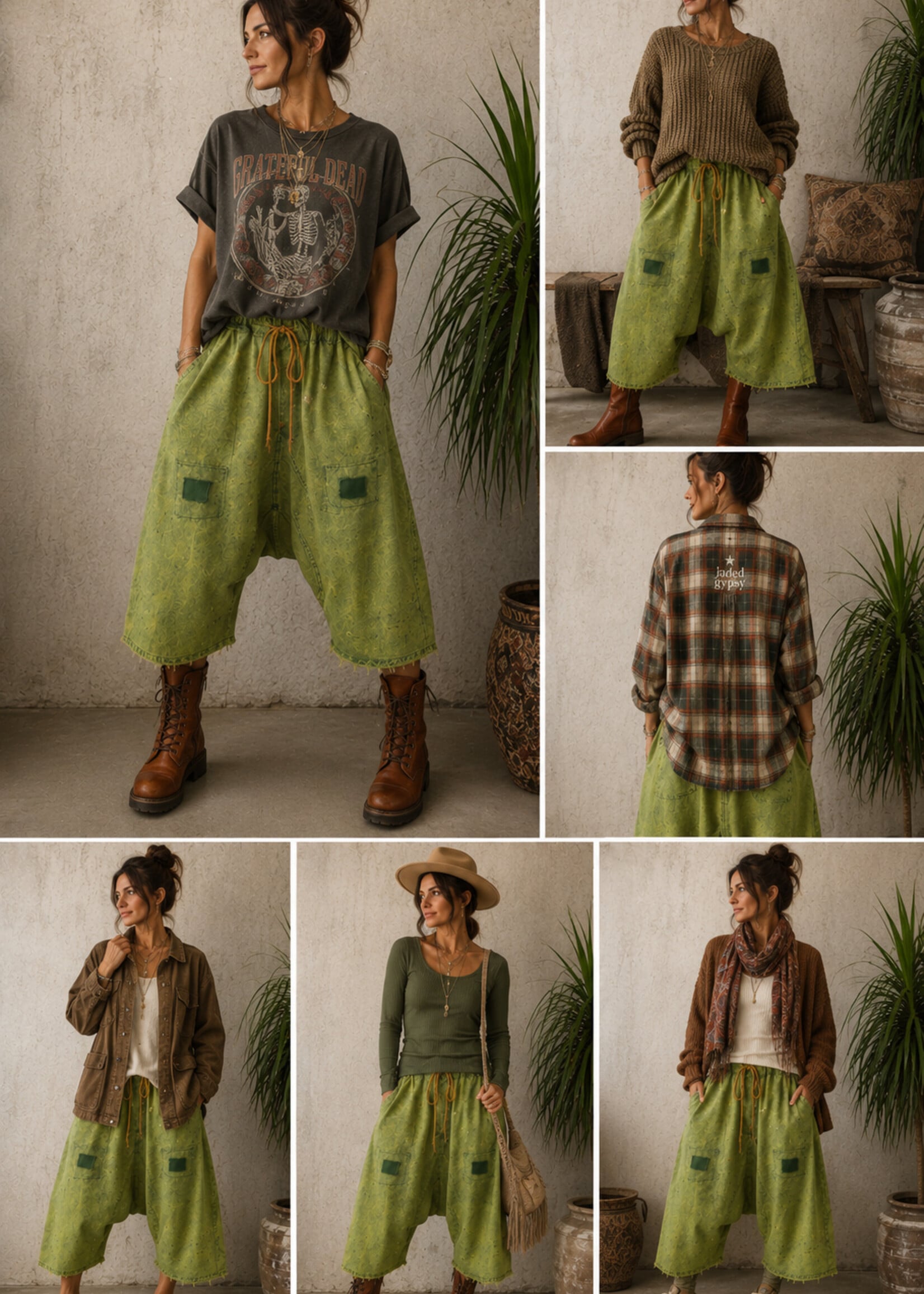 Jaded Gypsy Clothing Earthsong Harem Pants Army Green PREORDER