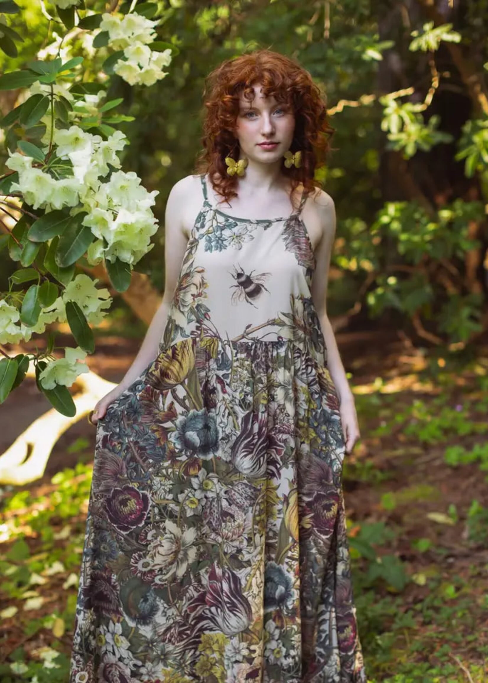 Market of Stars Love Grows Wild Boheme Long Maxi Slip Dress w/ Bees Floral