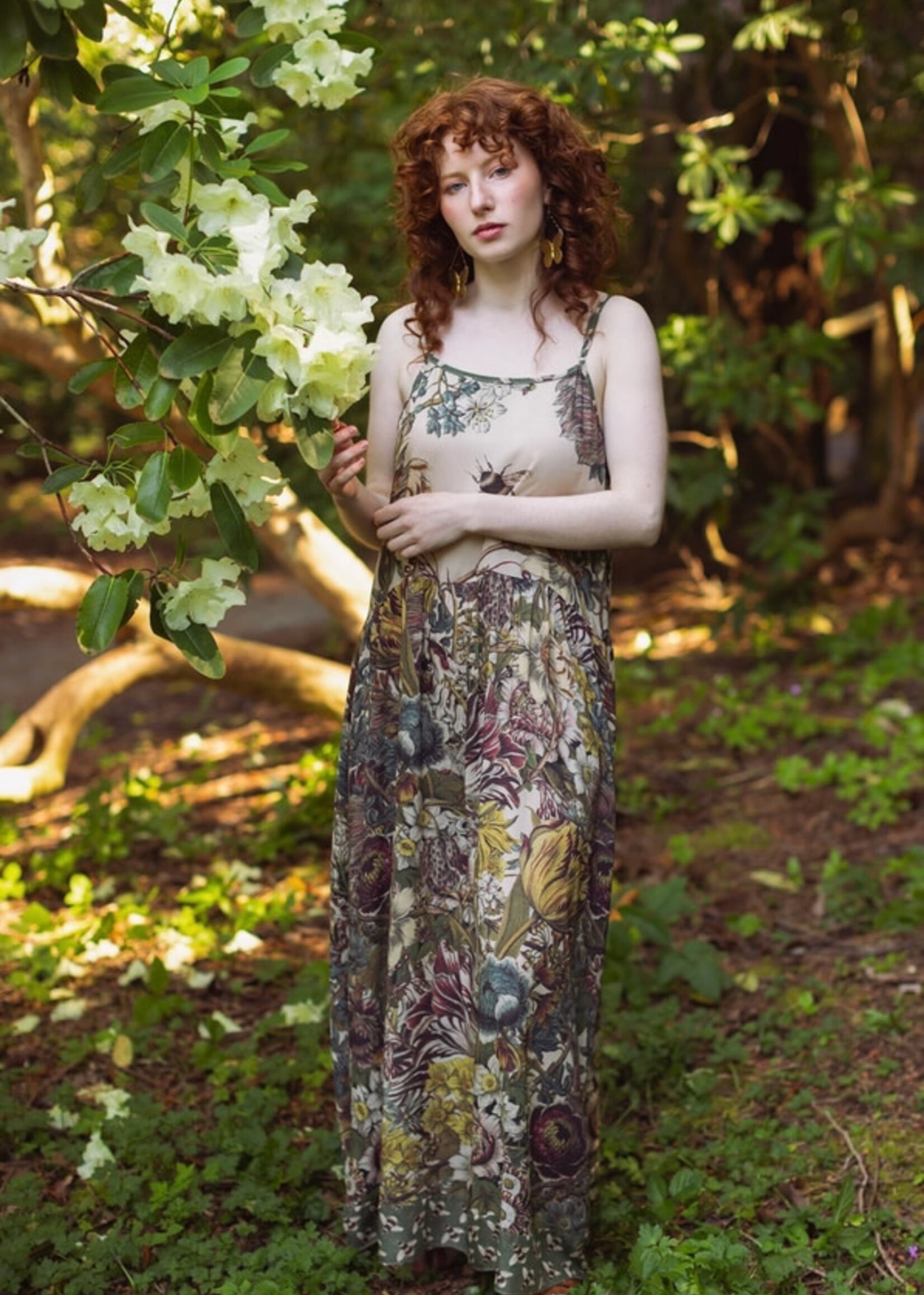 Market of Stars Love Grows Wild Boheme Long Maxi Slip Dress w/ Bees Floral