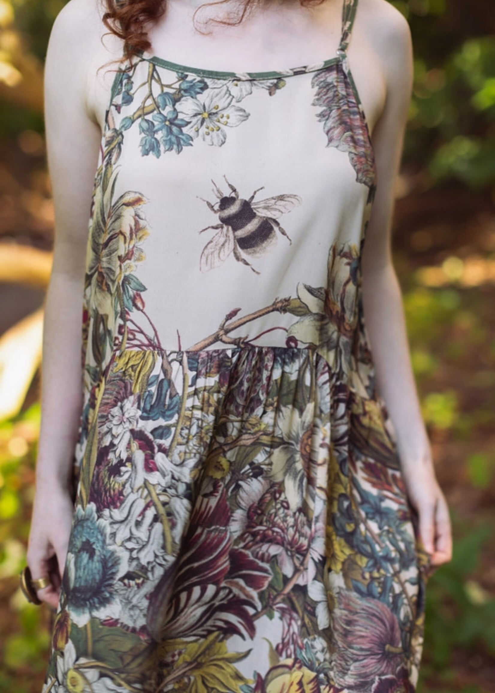 Market of Stars Love Grows Wild Boheme Long Maxi Slip Dress w/ Bees Floral