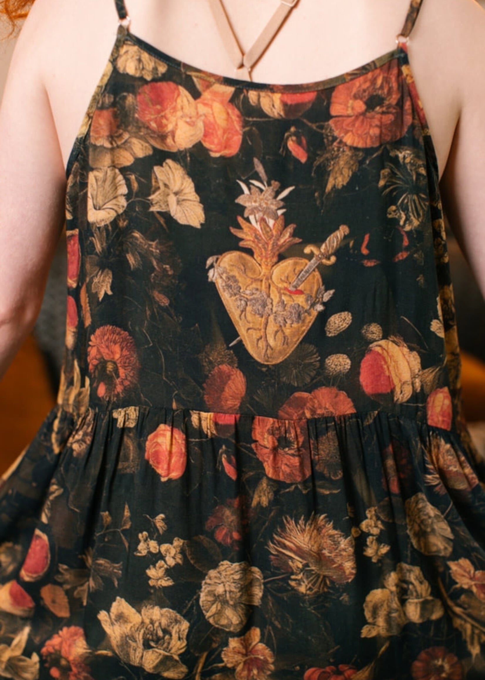 Market of Stars Heart Of Gold Boheme Long Maxi Slip Dress w/ Sacred Heart