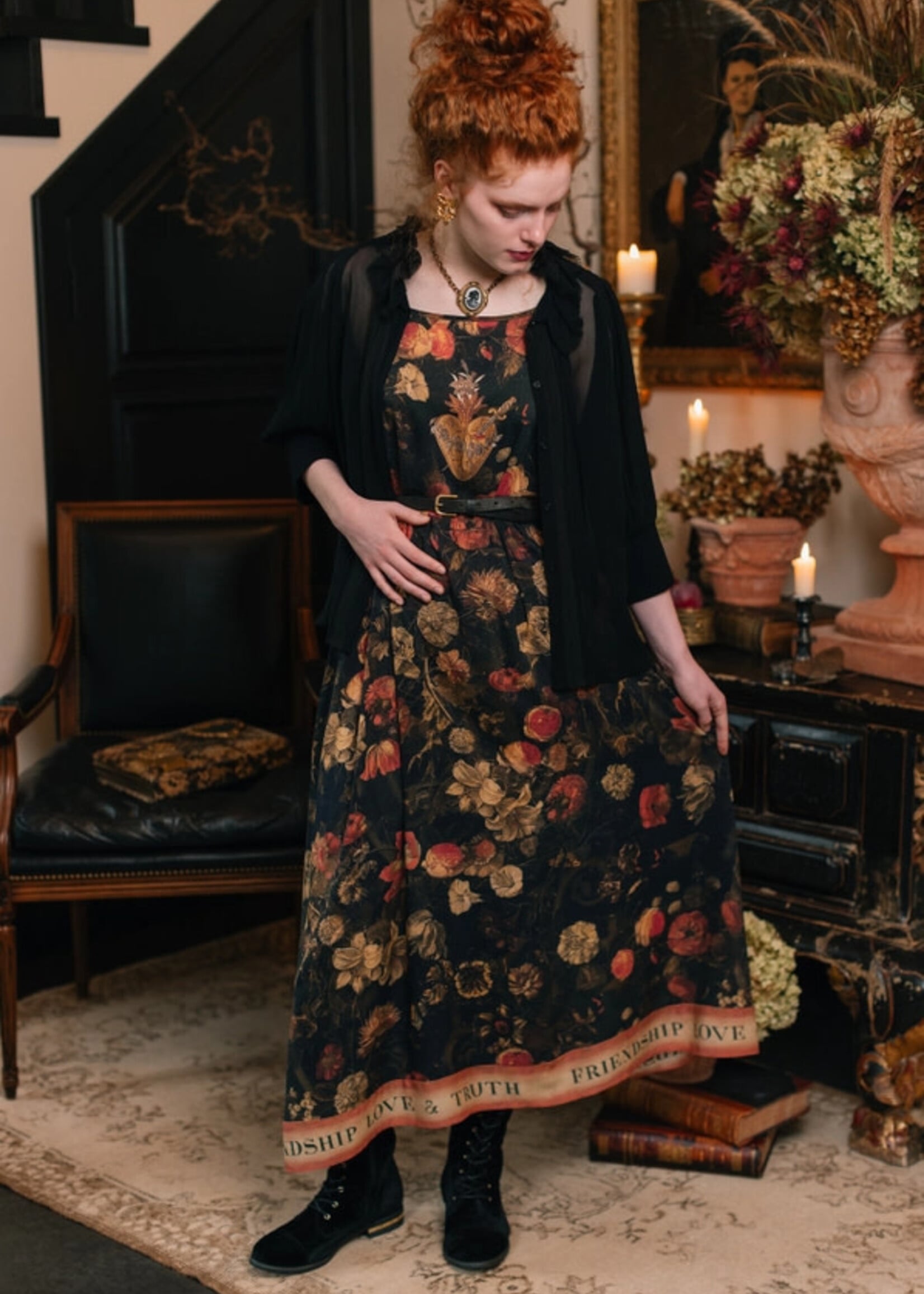 Market of Stars Heart Of Gold Boheme Long Maxi Slip Dress w/ Sacred Heart