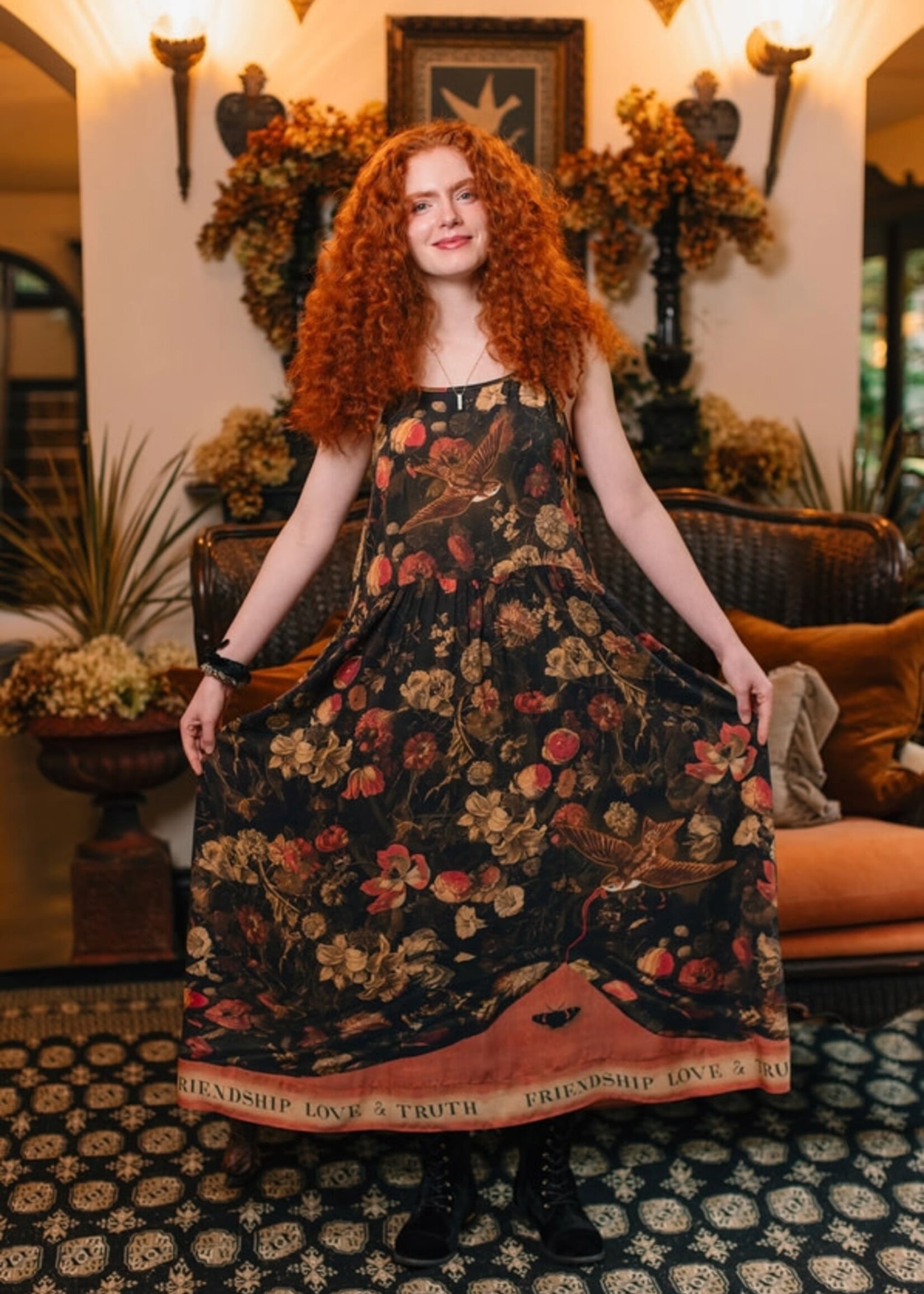 Market of Stars Heart Of Gold Boheme Long Maxi Slip Dress w/ Sacred Heart