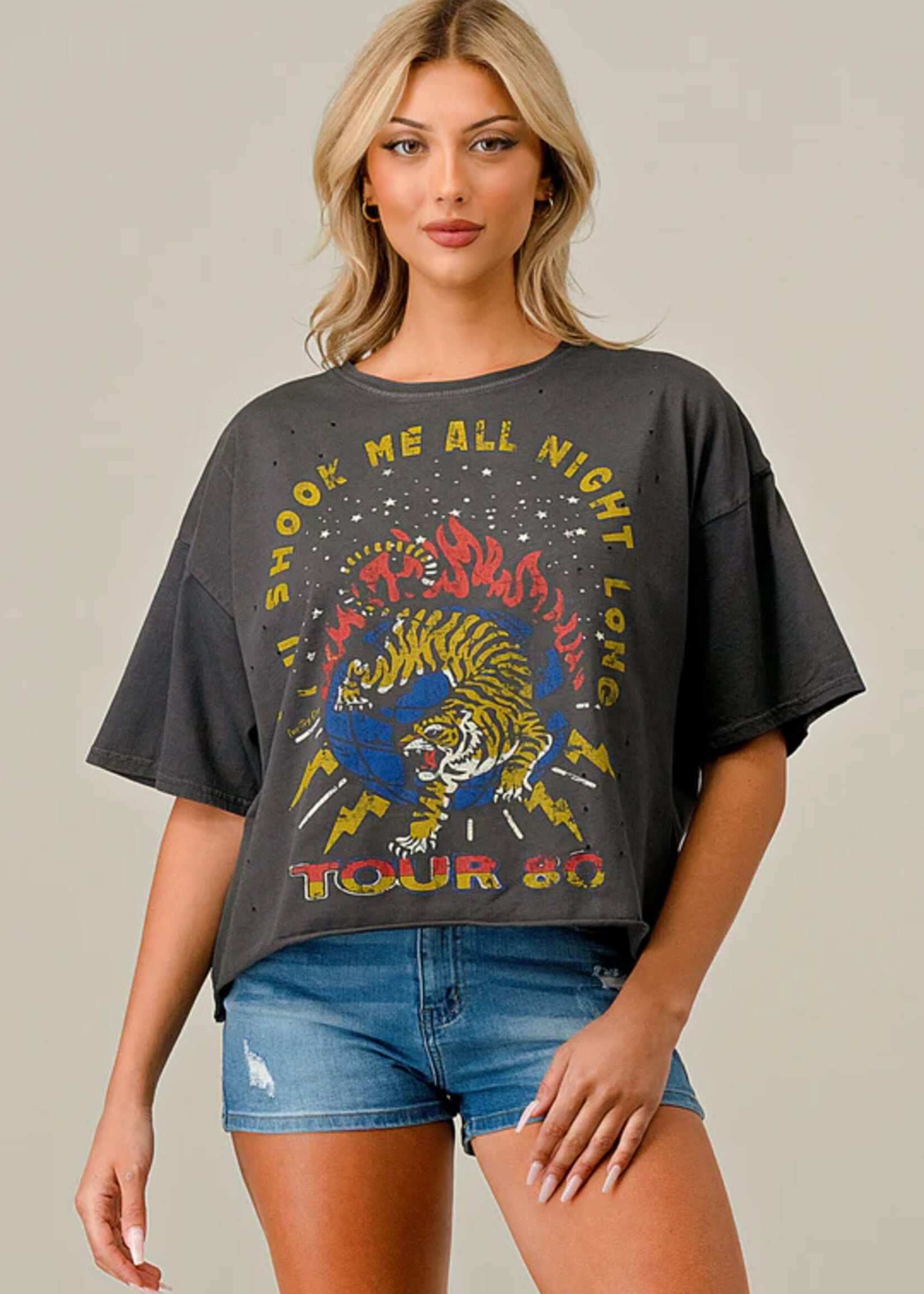Country Deep Shook Me All Night Tiger Crop Tee Black