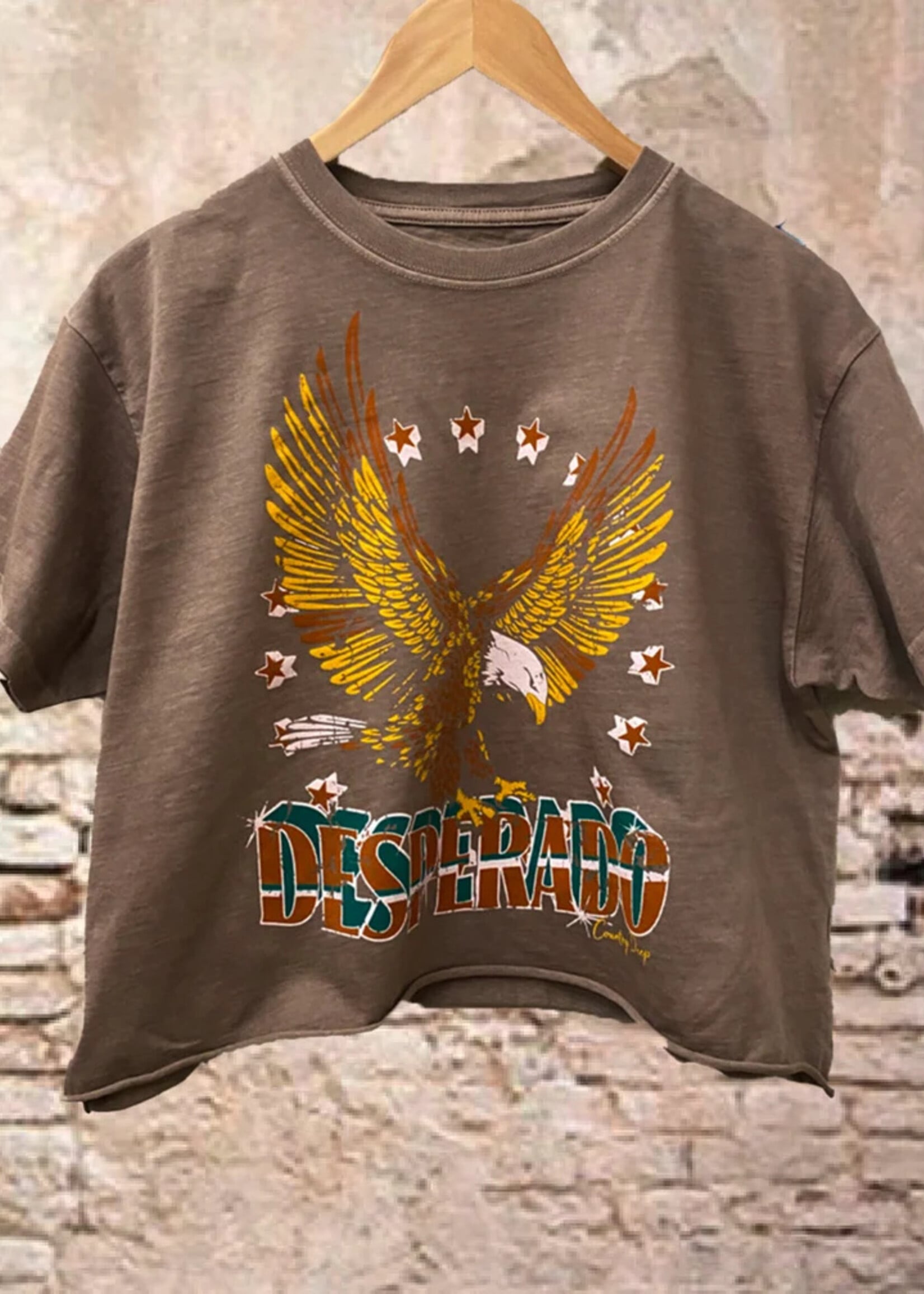 Country Deep Desperado Eagle Brown  Crop Tee