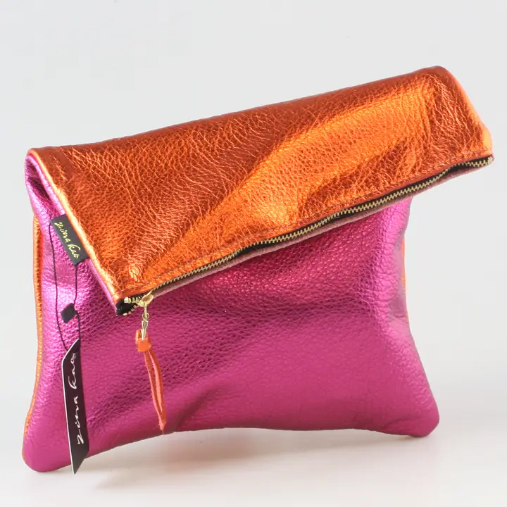 Zina Kao Adeline Foldover Clutch | Metallic Leather Bag - The