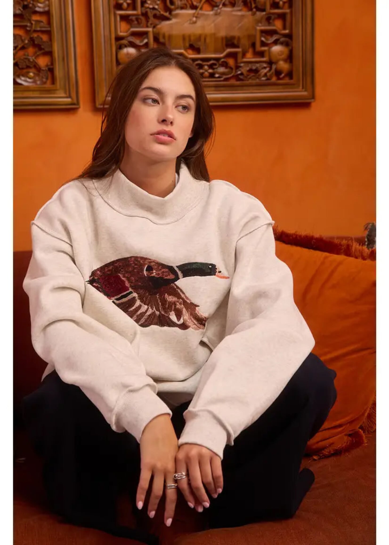 BUCKETLIST Embroidered Mallard Mock Neck Sweatshirt