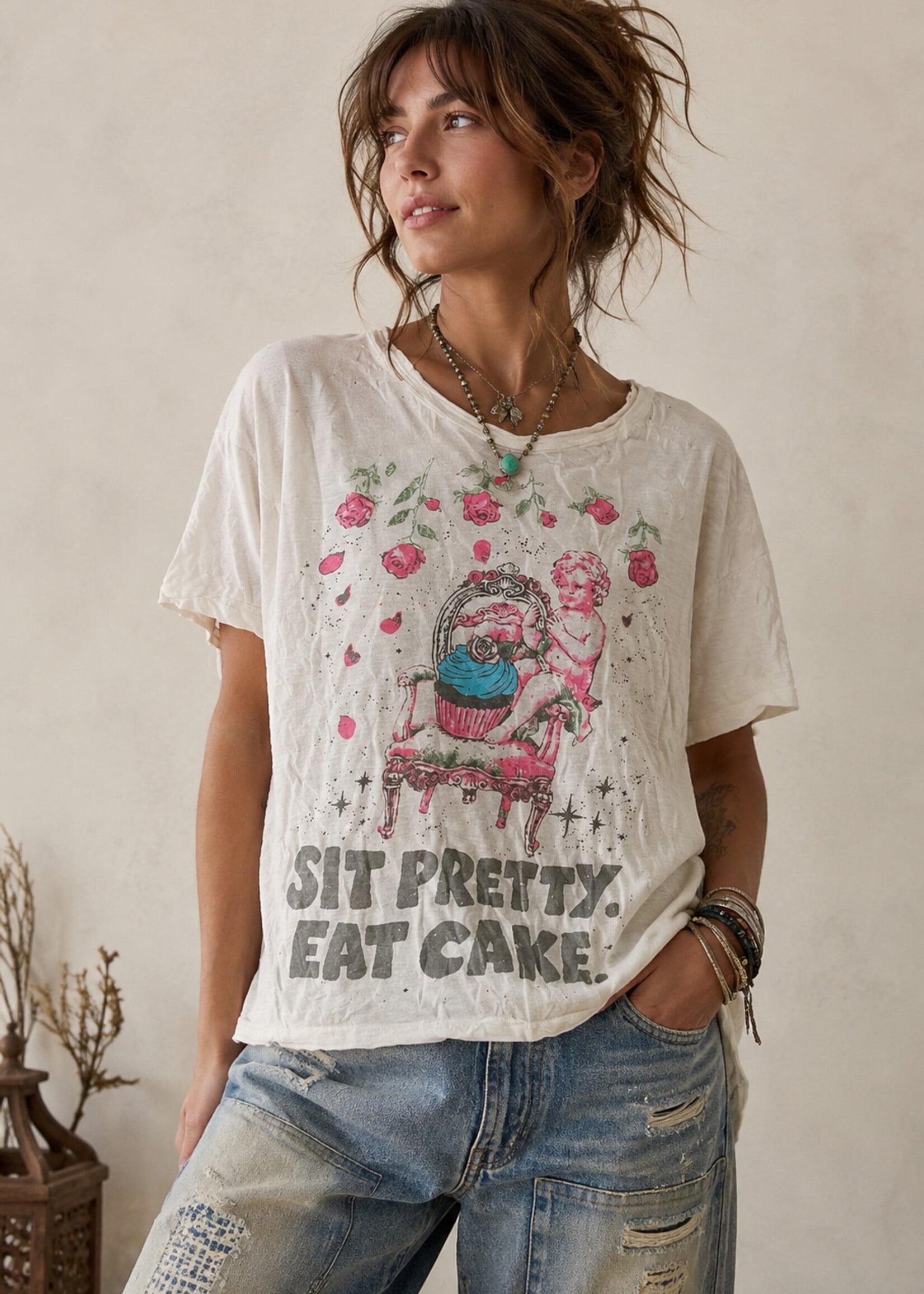 Jaded Gypsy Clothing Worn and Weathered Tee Eat Cake One Size