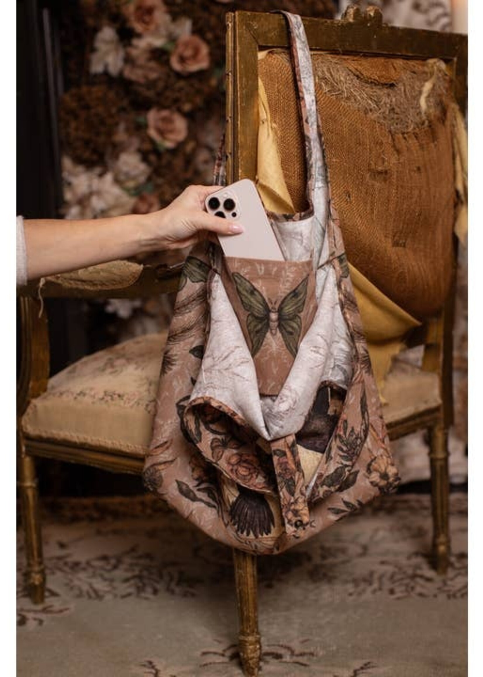 Market of Stars Momento Linen Tote Bag w/ Starling, Skull & Floral Print
