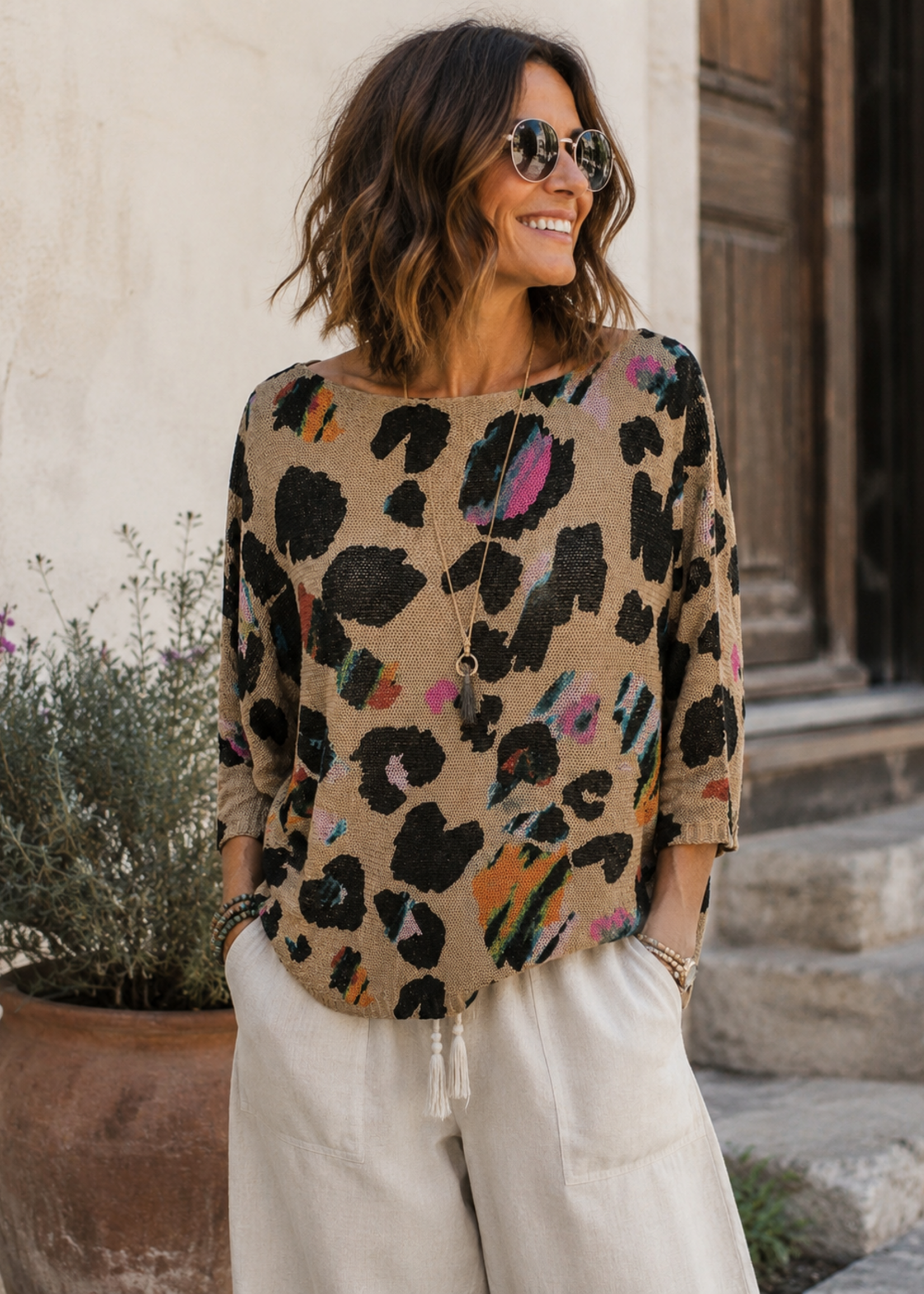 Gigi Batwing Sweater Wild Bloom Leopard - 2 Colors