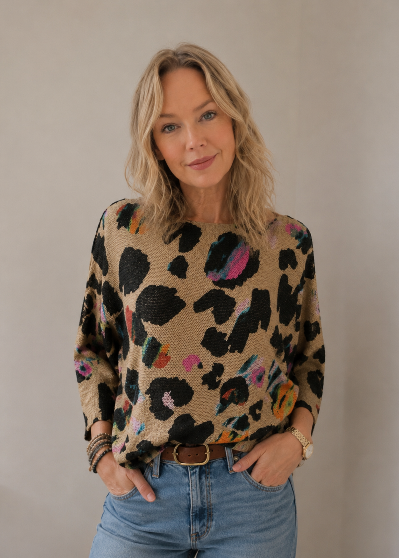 Gigi Batwing Sweater Wild Bloom Leopard - 2 Colors