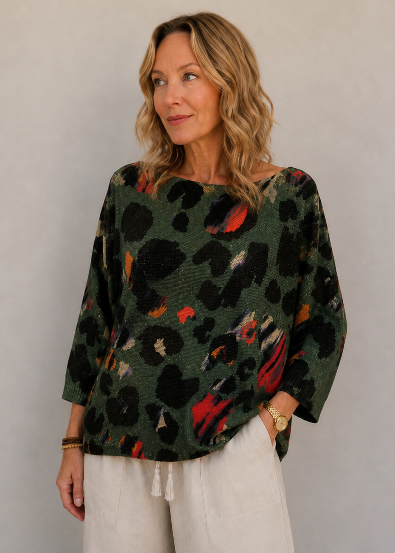 Gigi Batwing Sweater Wild Bloom Leopard - 2 Colors