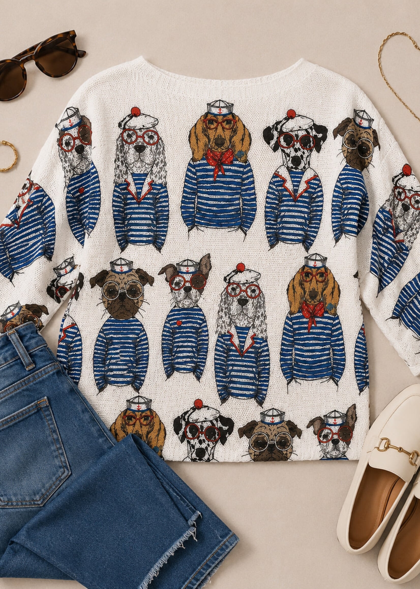 Gigi Batwing Sweater Sailor Dog