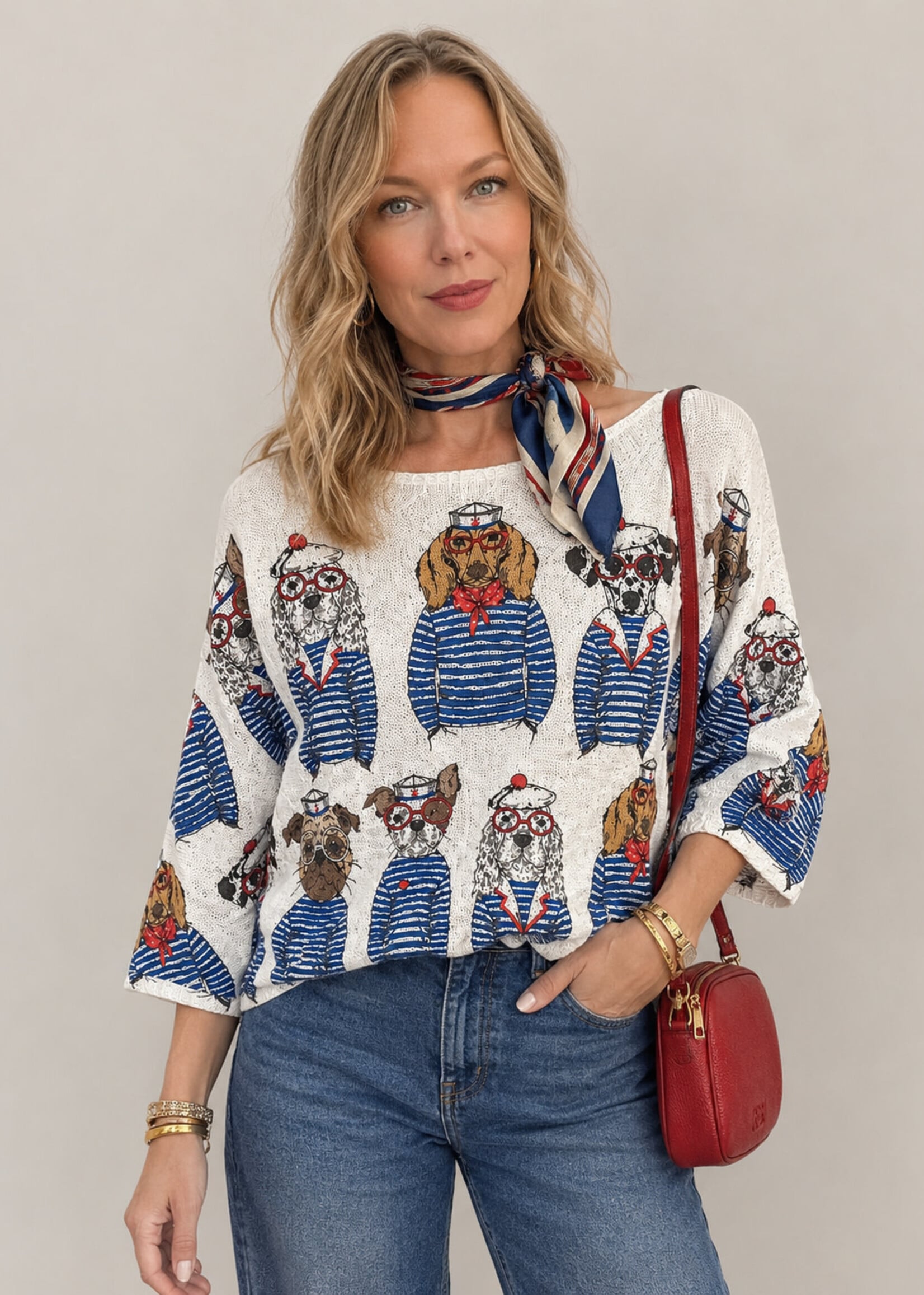 Gigi Batwing Sweater Sailor Dog