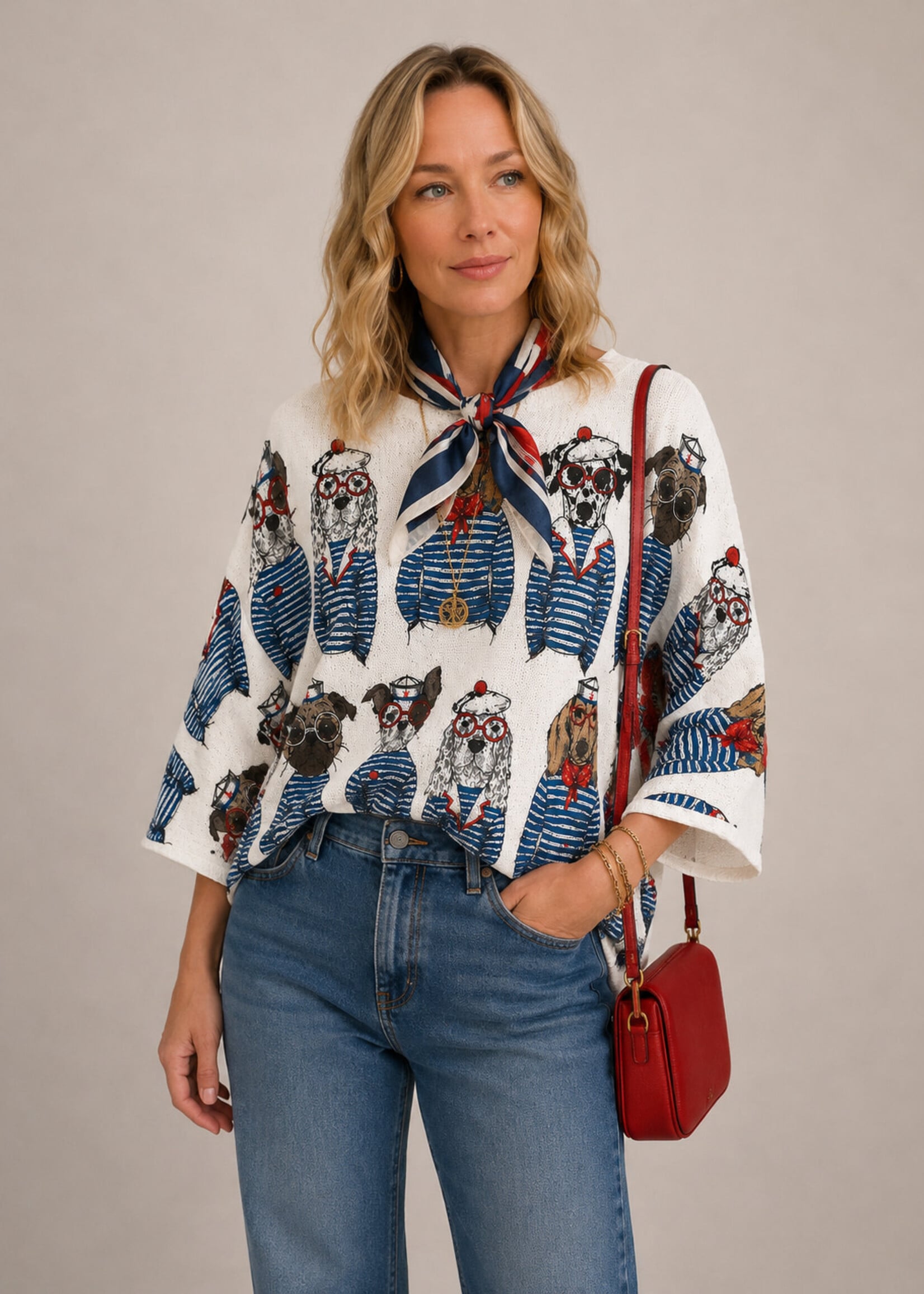 Gigi Batwing Sweater Sailor Dog