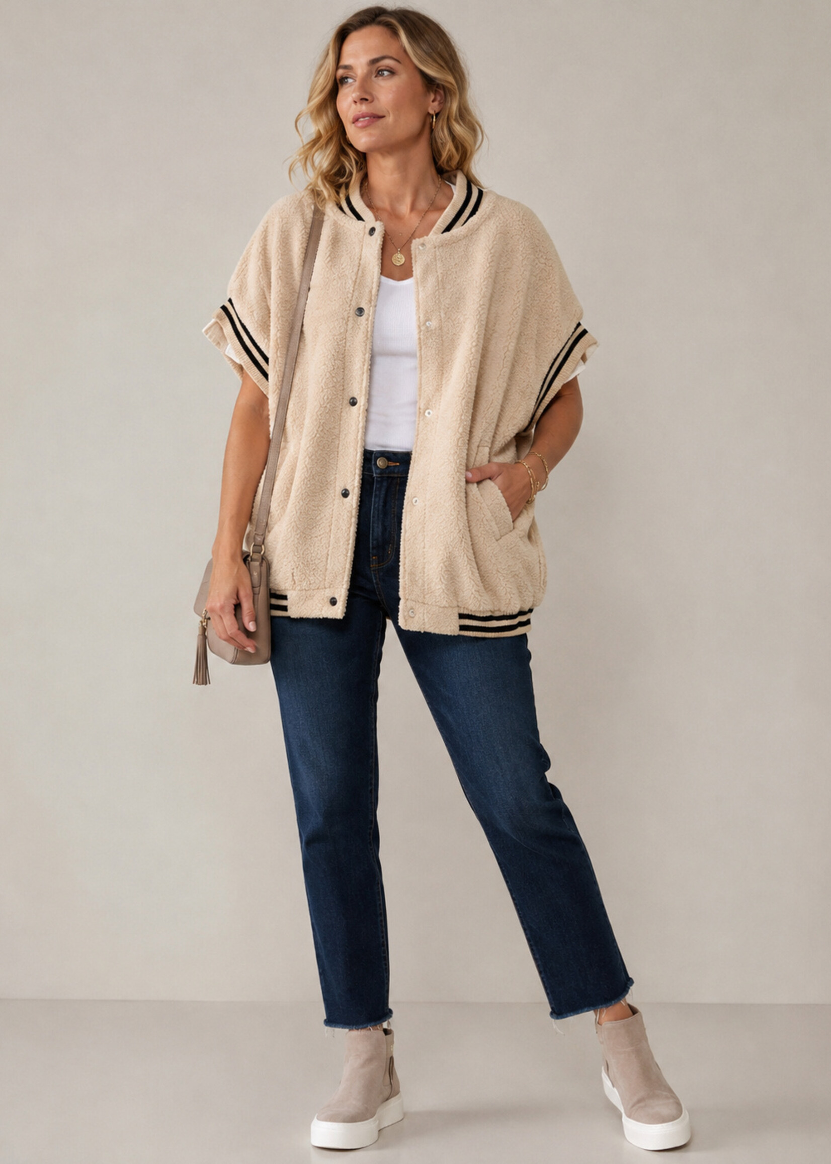 Sherpa Varsity Vest Cream One Size
