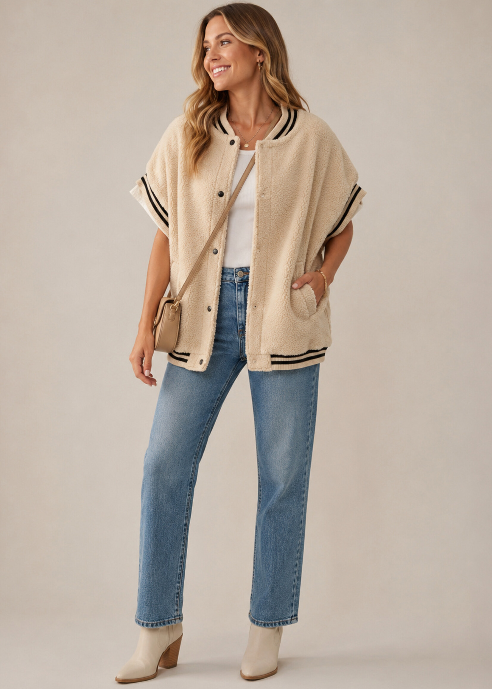 Sherpa Varsity Vest Cream One Size