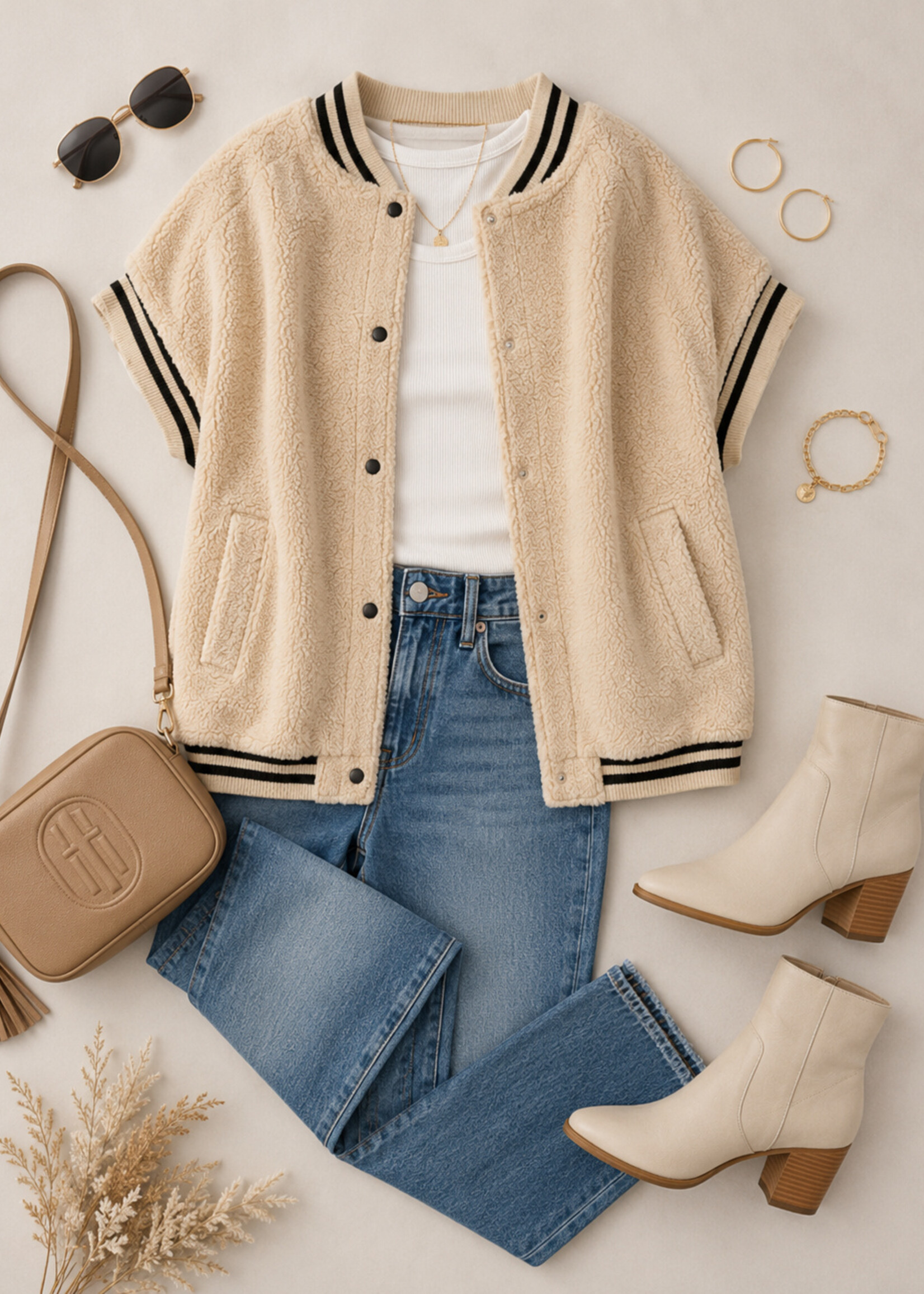 Sherpa Varsity Vest Cream One Size