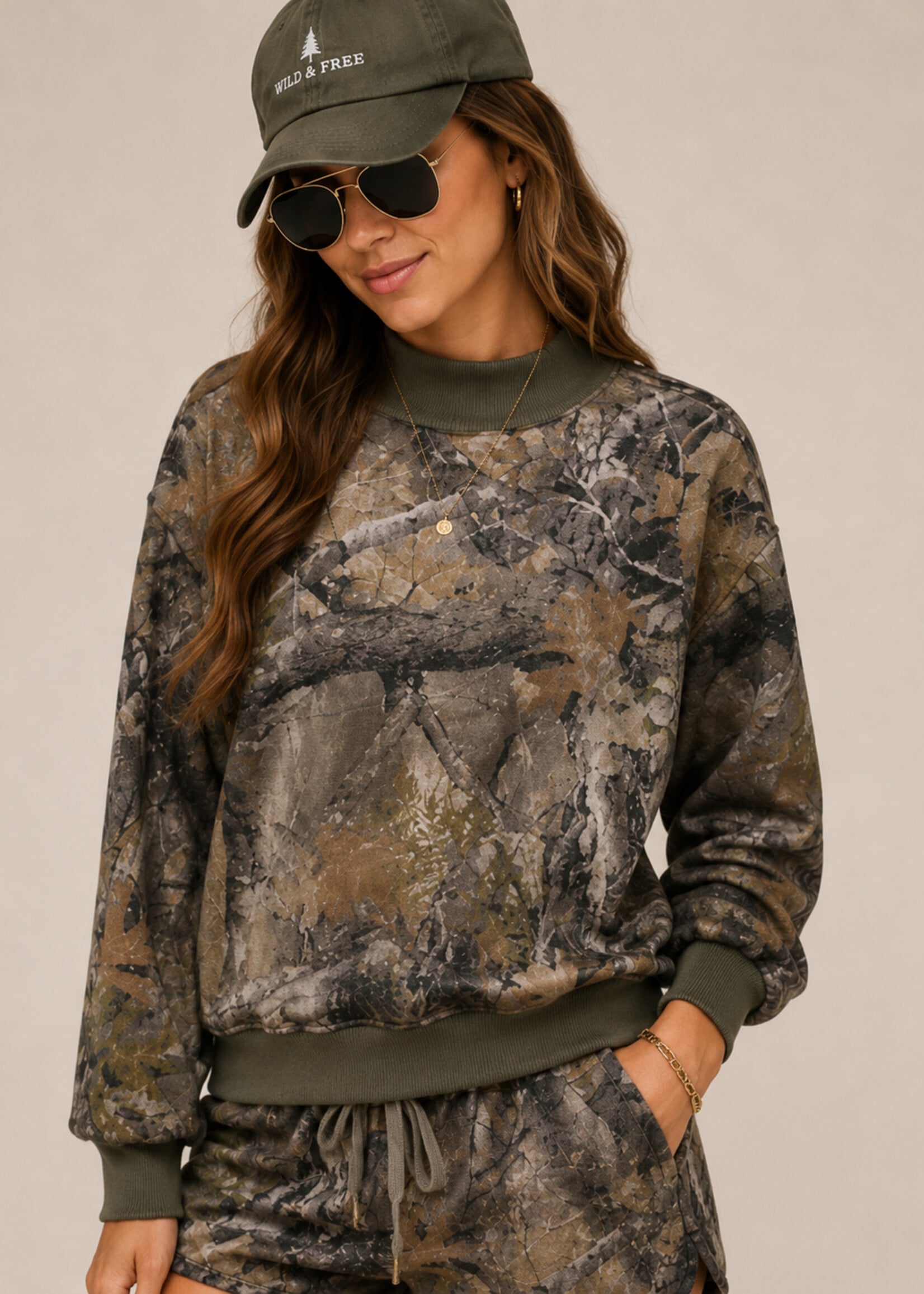 BUCKETLIST Tree Camo Mock Neck Sweatshirt