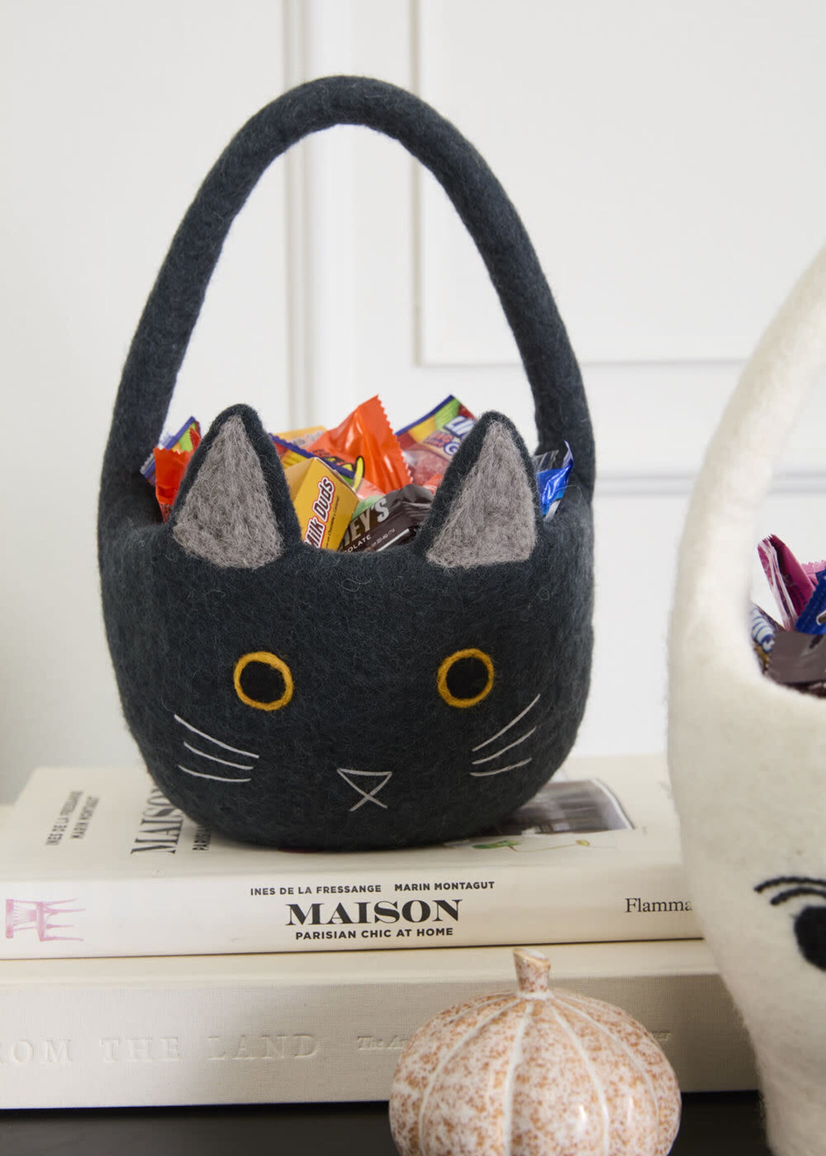 Felted Black Cat Trick-or-Treat Basket