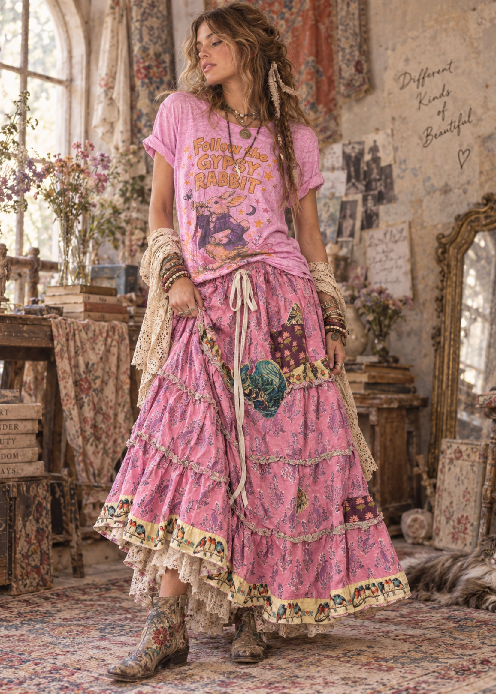 House of Jaded Gypsy Dune Light Skirt Faded Rose One Size