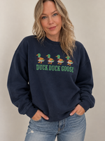 Sweet Claire Duck Duck Goose Embroidered Cross-Stitch Sweatshirt