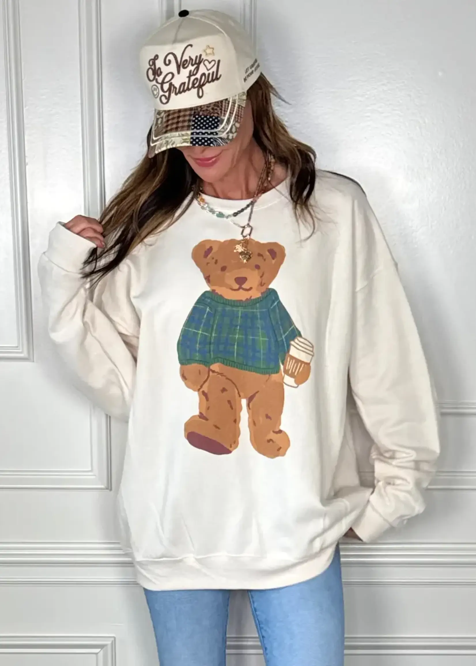 Poppy & Pine Cozy Plaid Bear Sweatshirt