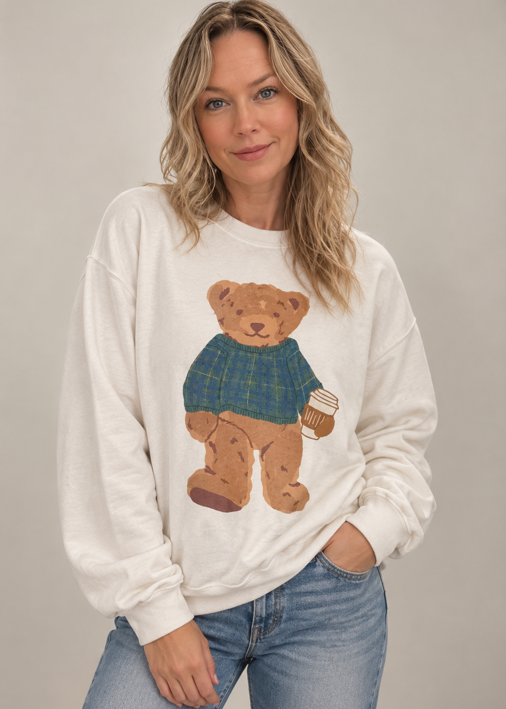 Poppy & Pine Cozy Plaid Bear Sweatshirt